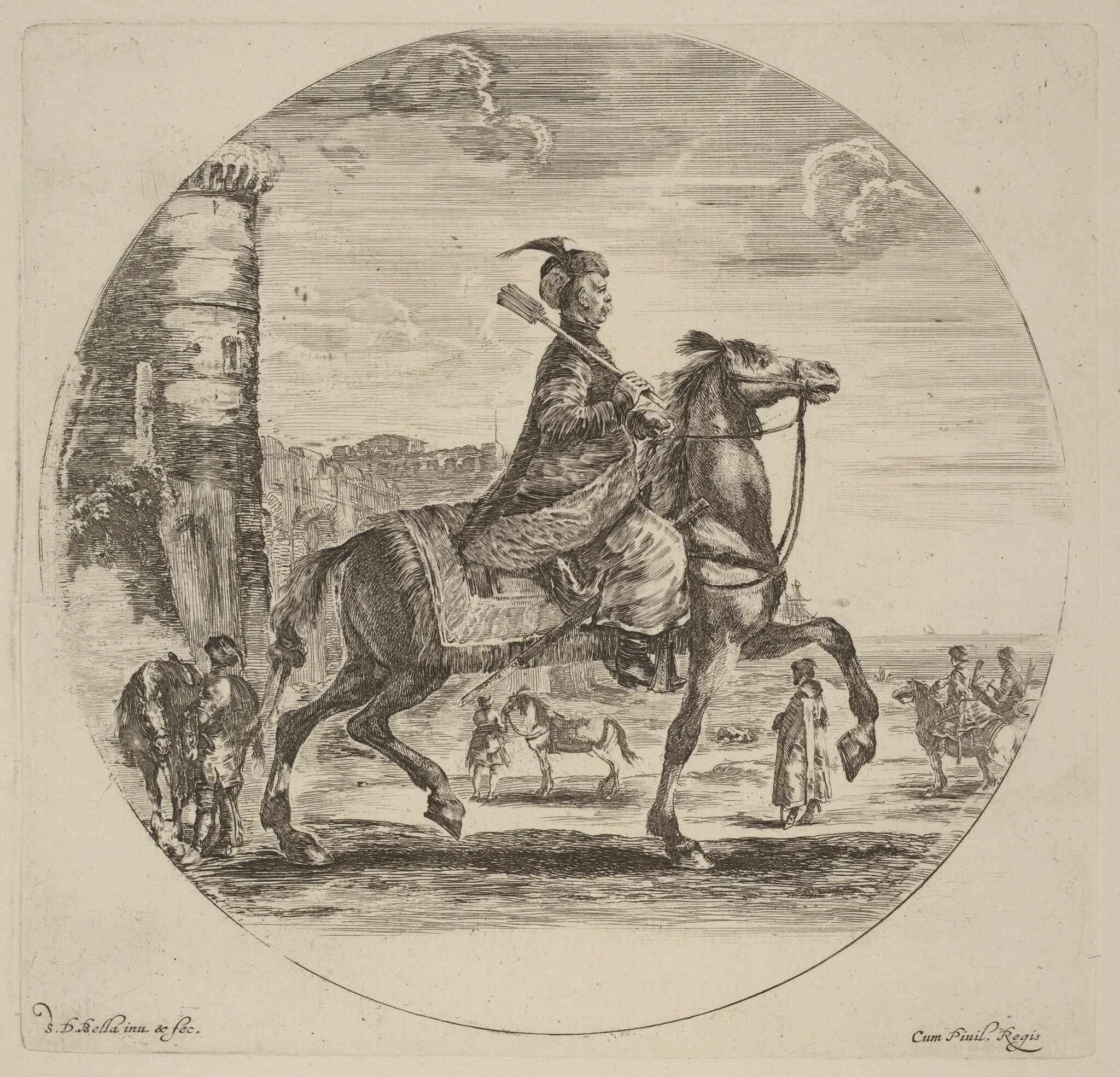 Polish Cavalier, by Stefano Della Bella, ink, 1637