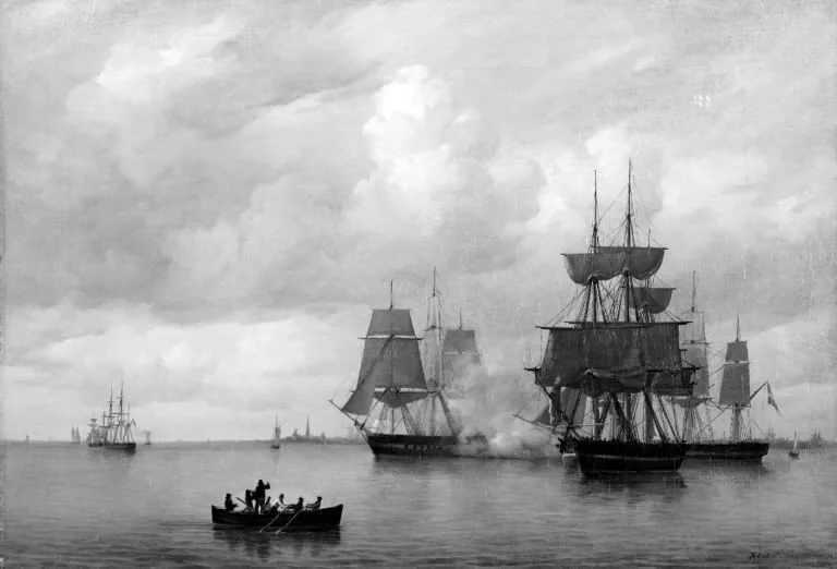 Den danske eskadre under sejl på Københavns rhed, by Frederik Theodor Kloss, oil, 1837
