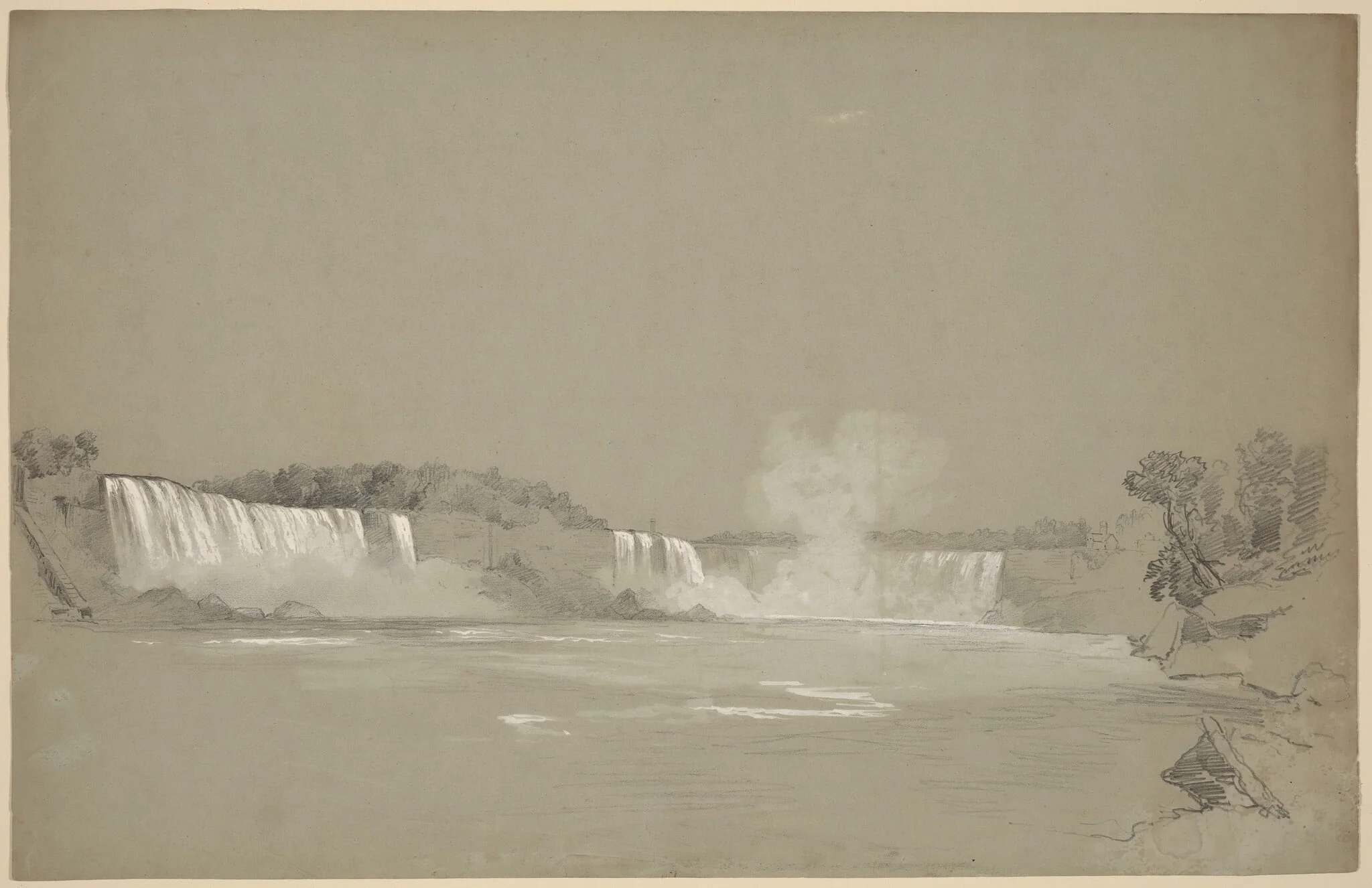 Niagara Falls, by Régis François Gignoux, graphite, 1851