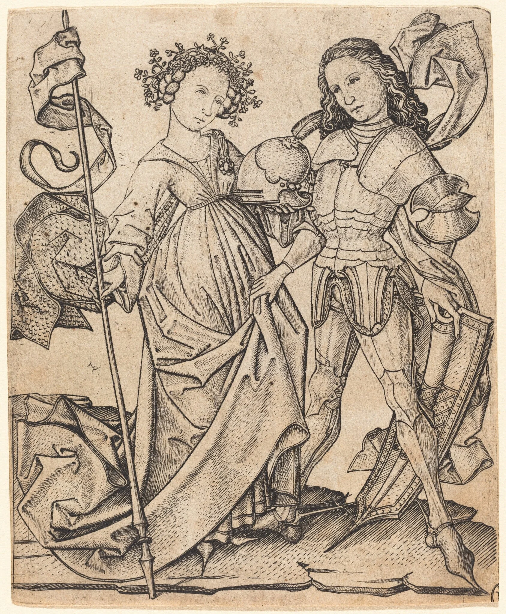The Knight and the Lady, by Master E.S., ink, 1462