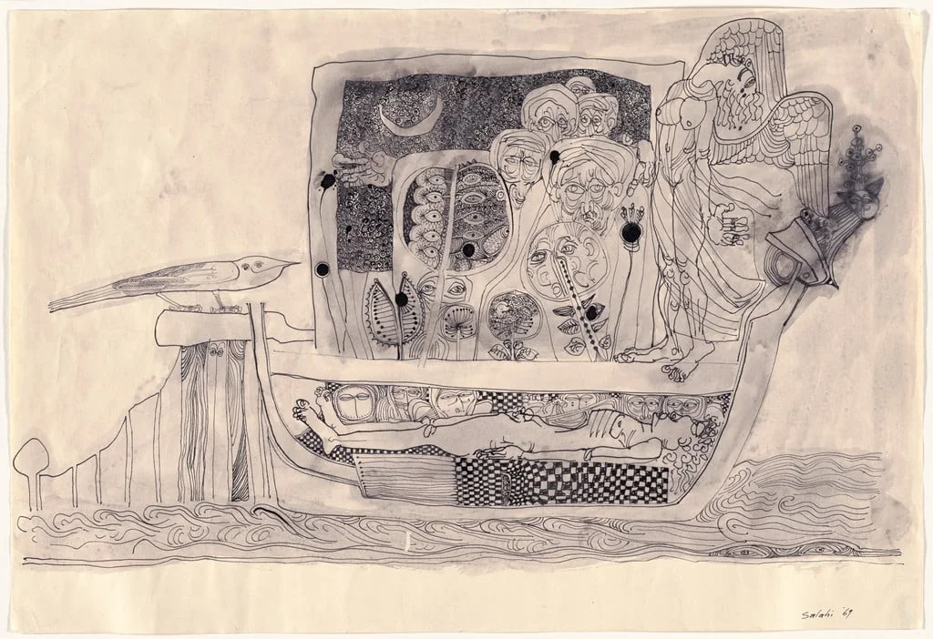 Untitled, by Ibrahim El-Salahi, ink, 1969