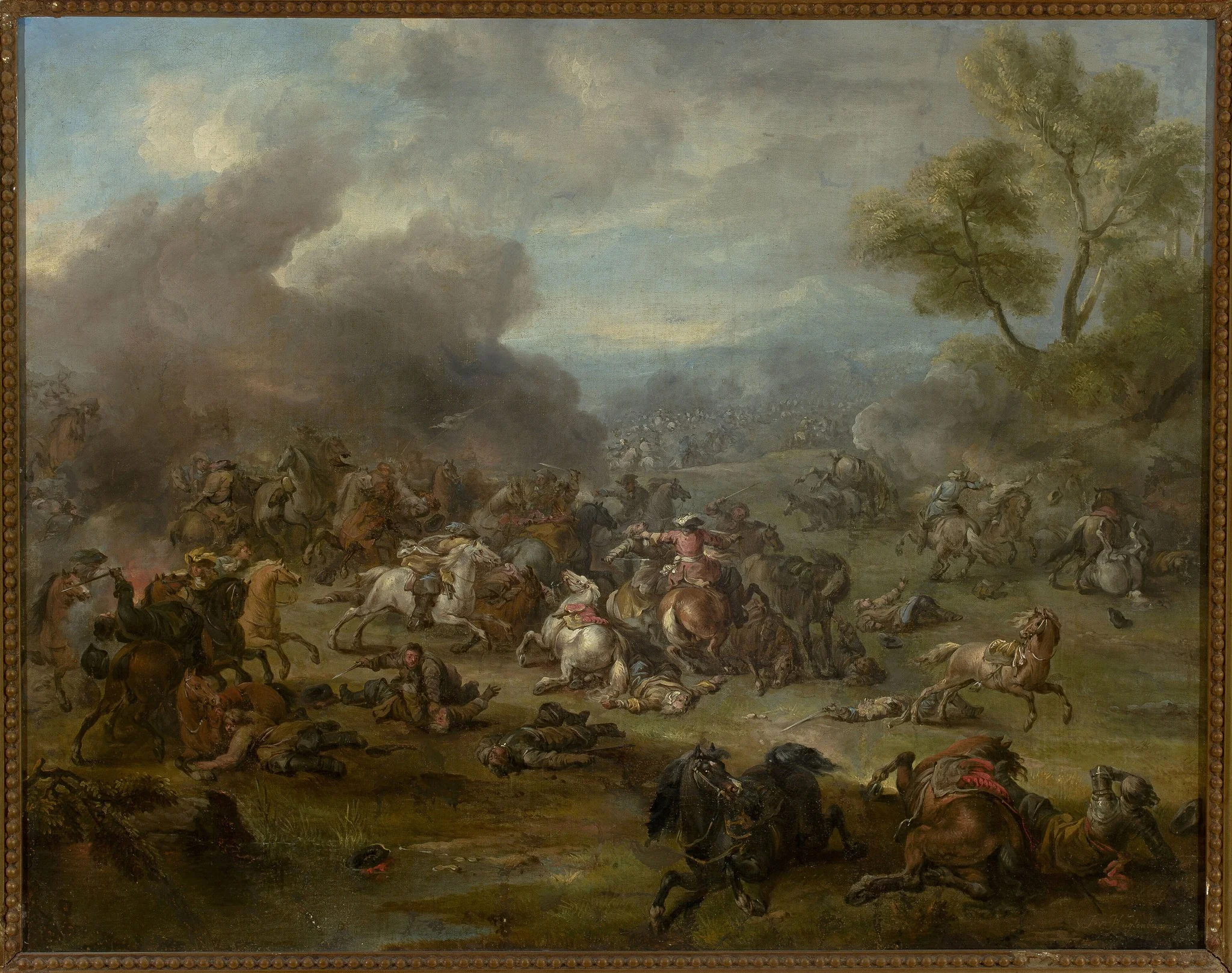 A battle scene, by Jan van Huchtenburgh, oil, 1697