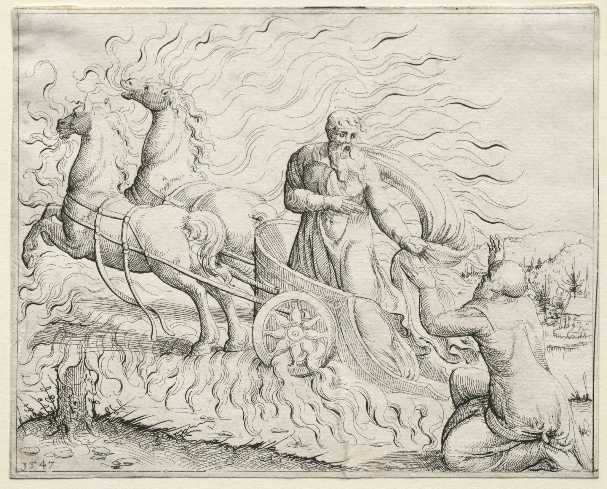 Elijah Ascends to Heaven, by Augustin Hirschvogel, 1547
