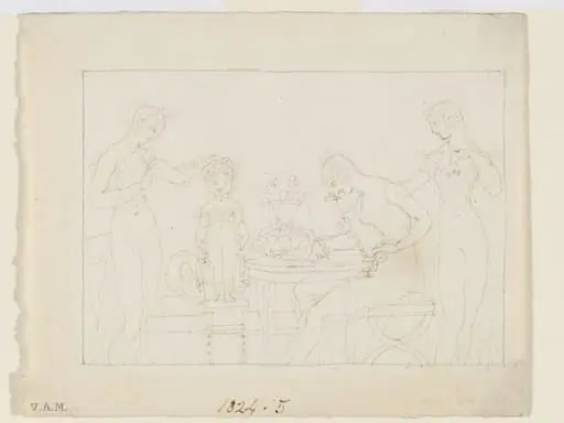 A woman sketching a child with the aid of a camera lucida