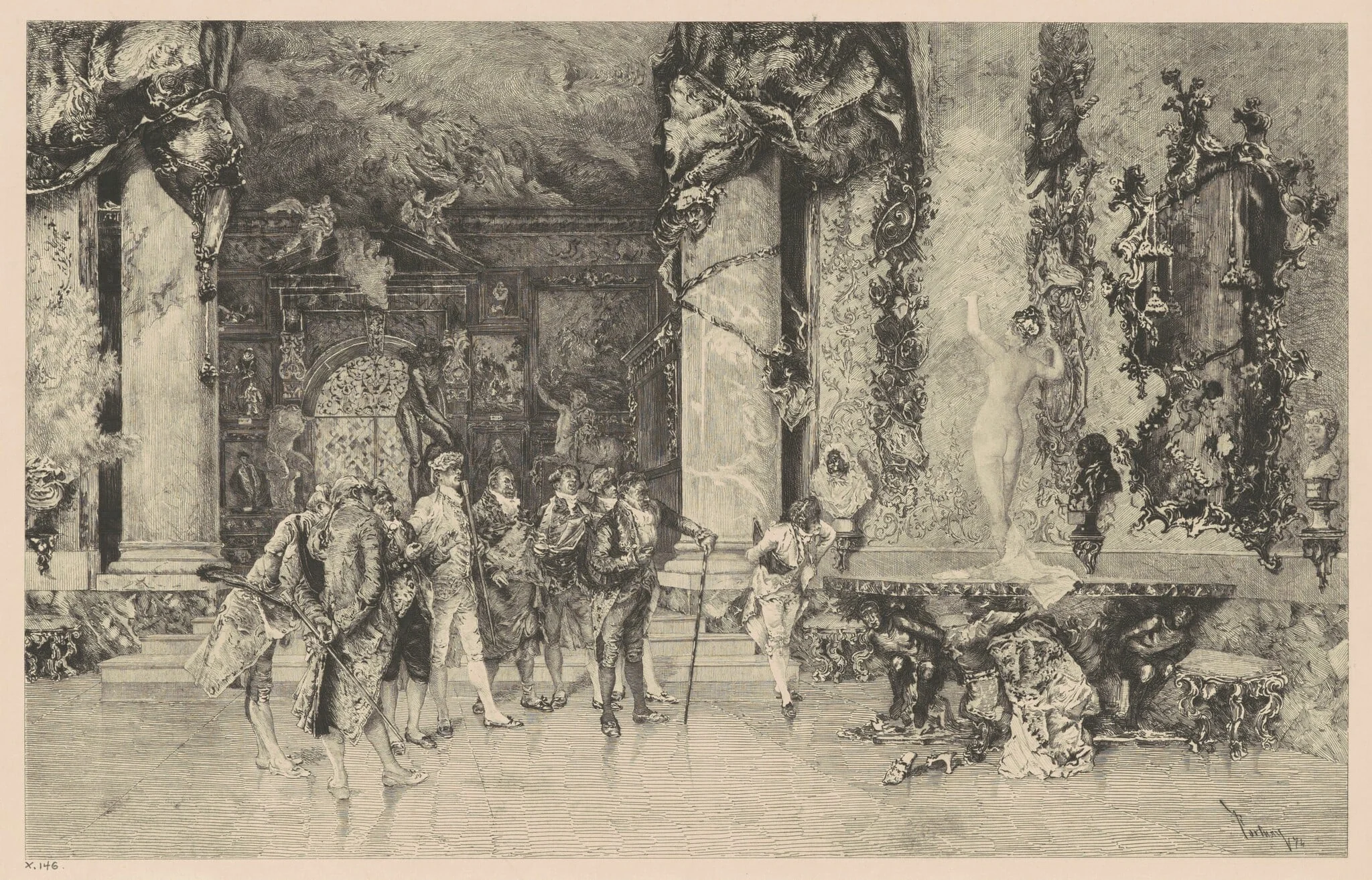 The Choice of a Model, by Eugene Andre Champollion, ink, 1874