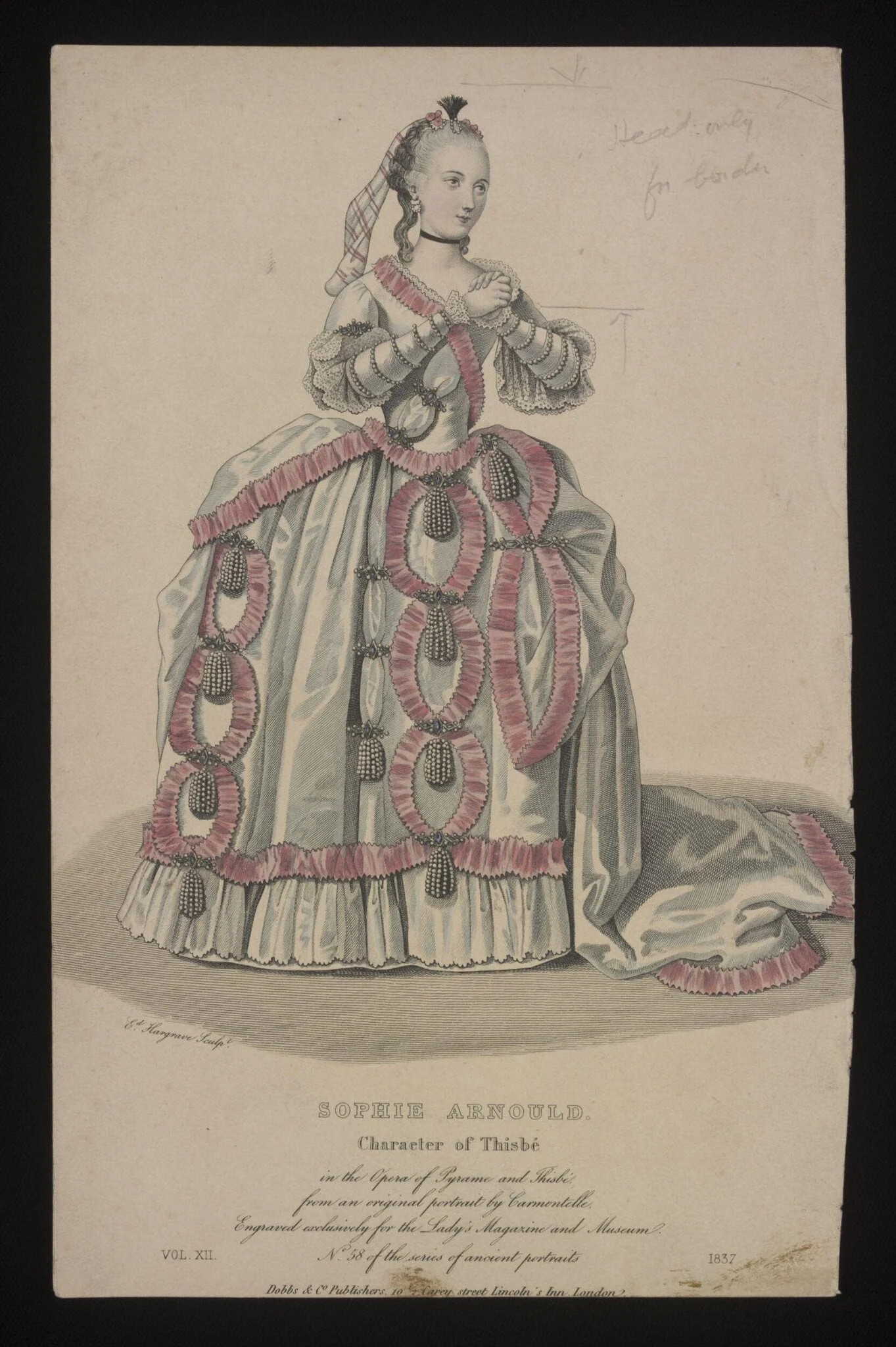 Print portraying Sophie Arnold, by Edward Hargrave, 1837