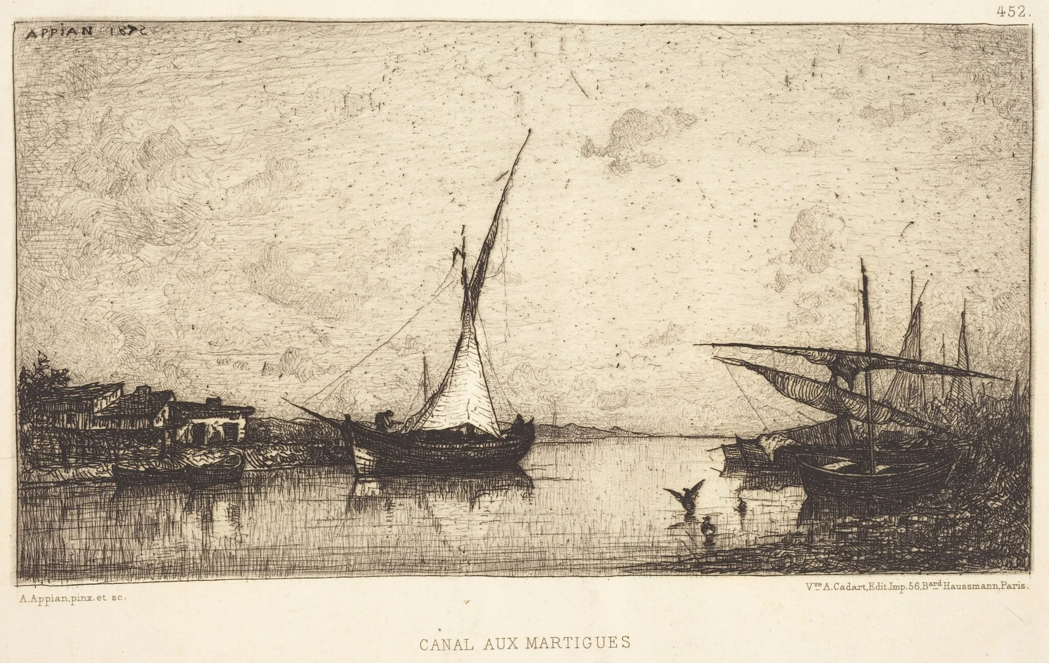 Canal aux Martiques, by Adolphe Appian, ink, 1858