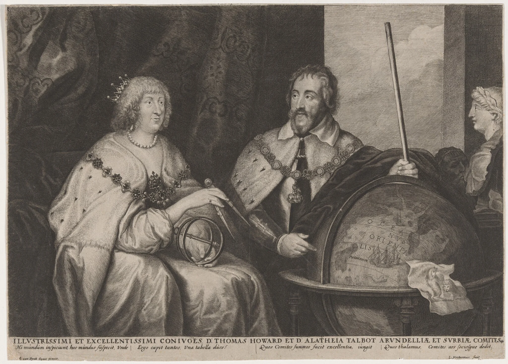 Thomas Howard, Earl of Arundel and His Wife, by Lucas Emil Vorsterman, ink, 1635