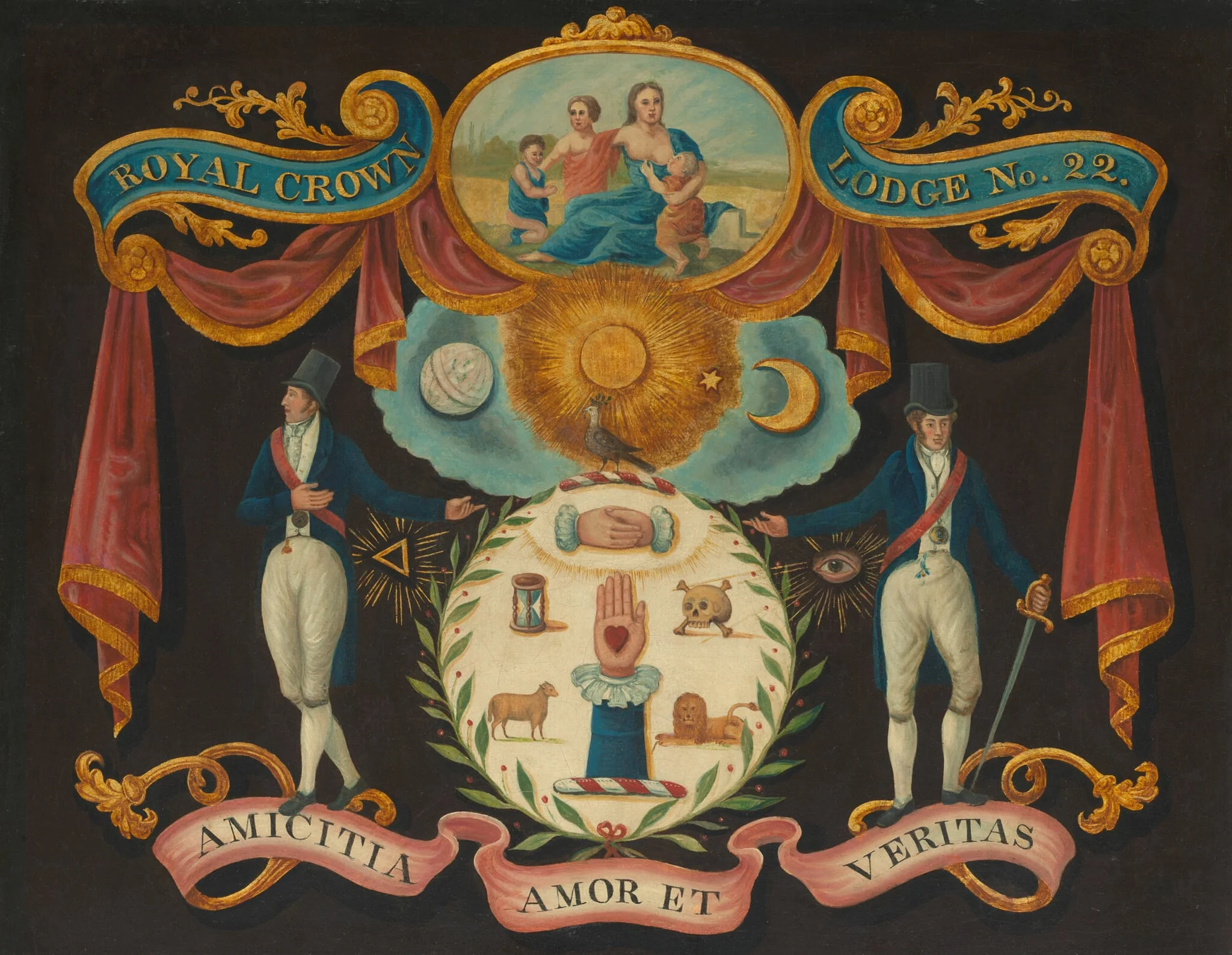 Emblems for Royal Crown Lodge No. 22, by Artist unknown, oil, 1812