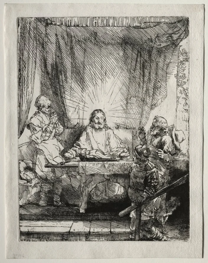 Christ at Emmaus: The Larger Plate, by Rembrandt, 1654