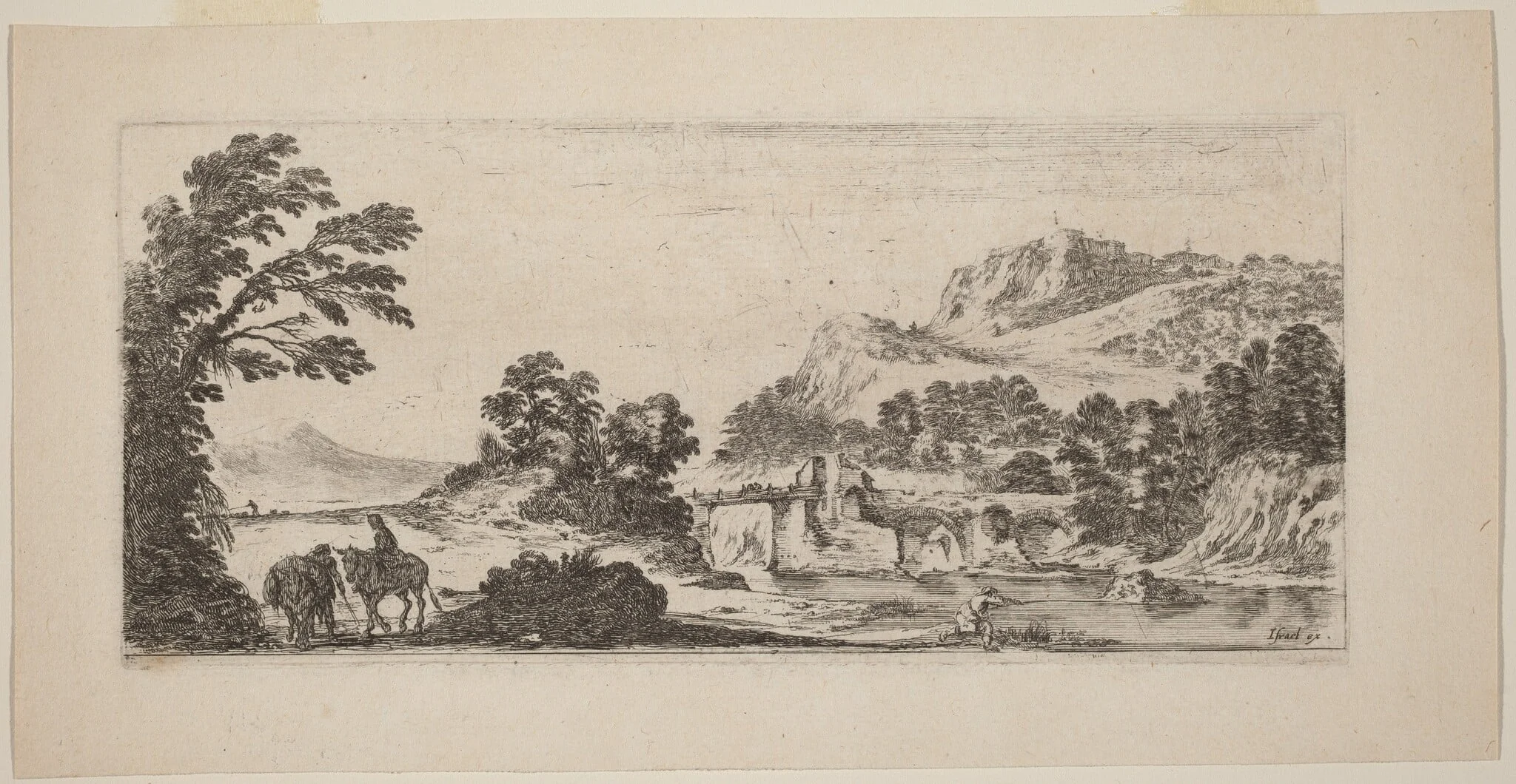 Landscape with Bridge, by Stefano Della Bella, ink, 1641