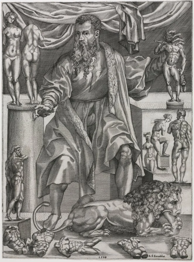 Portrait of Baccio Bandinelli with Lion, by Nicolò della Casa, 1548