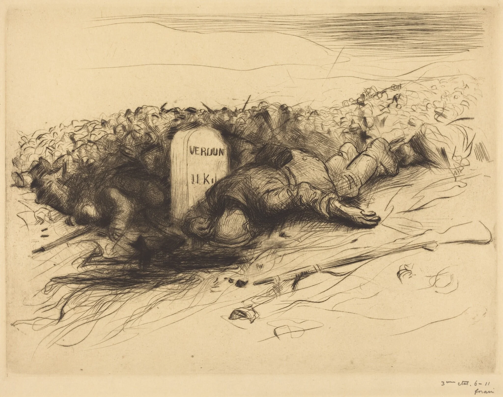 The End - Verdun, by Jean-Louis Forain, ink, 1916