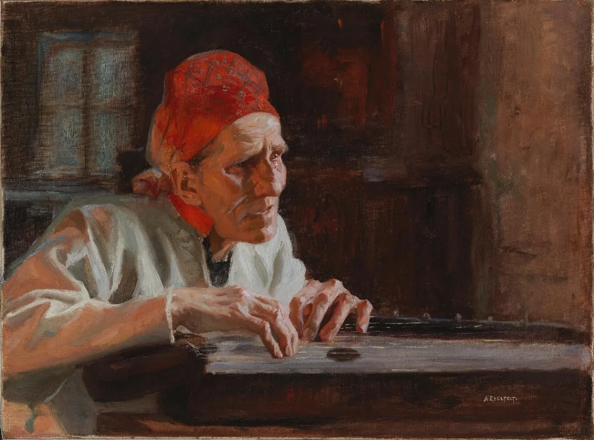 Larin Paraske laulaa itkuvirsiä, by Albert Edelfelt, unspecified, 1889