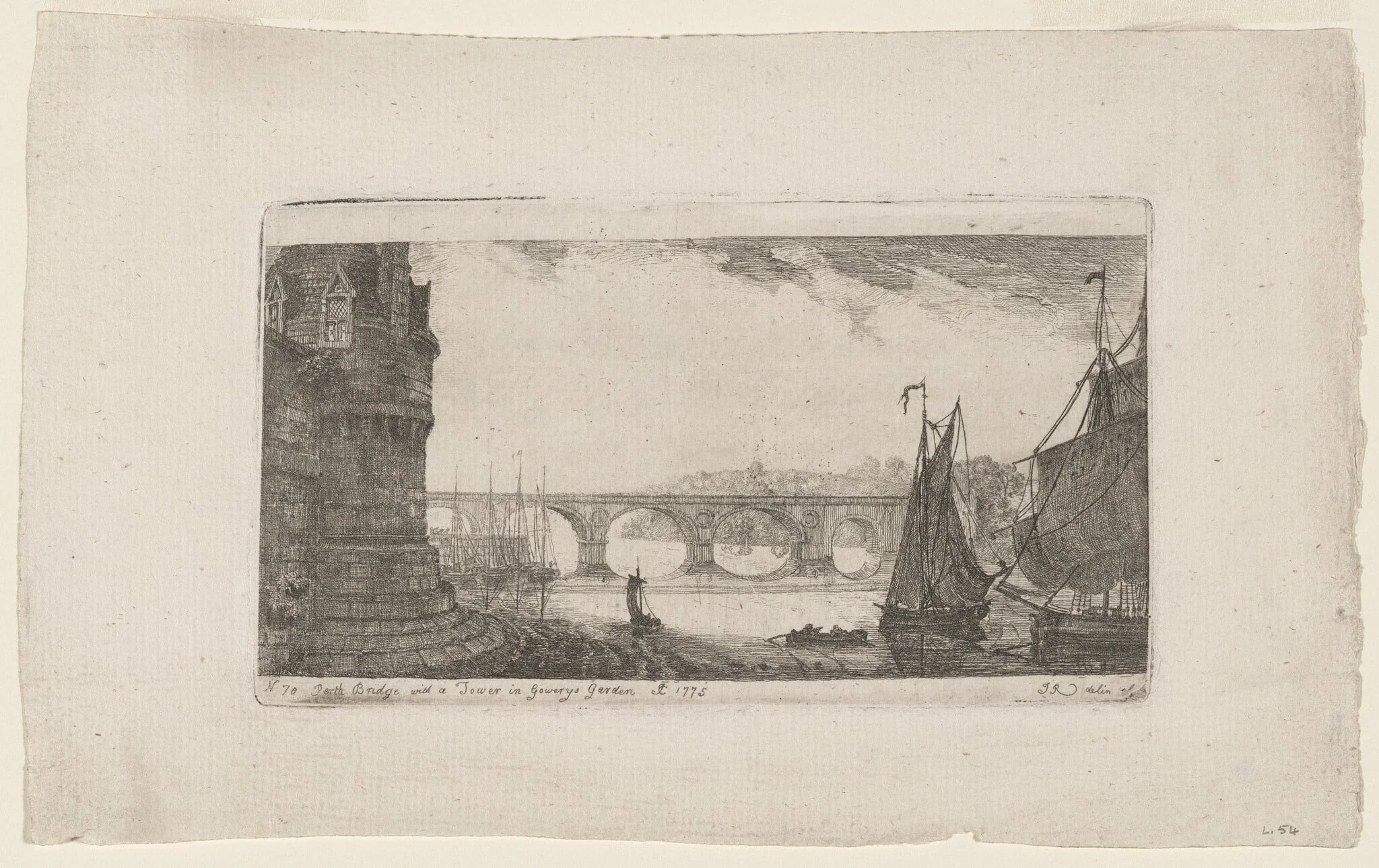 Perth Bridge, by of Eldin, John Clerk, ink, 1775