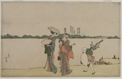 Women and Children Walking Along the Sumida River