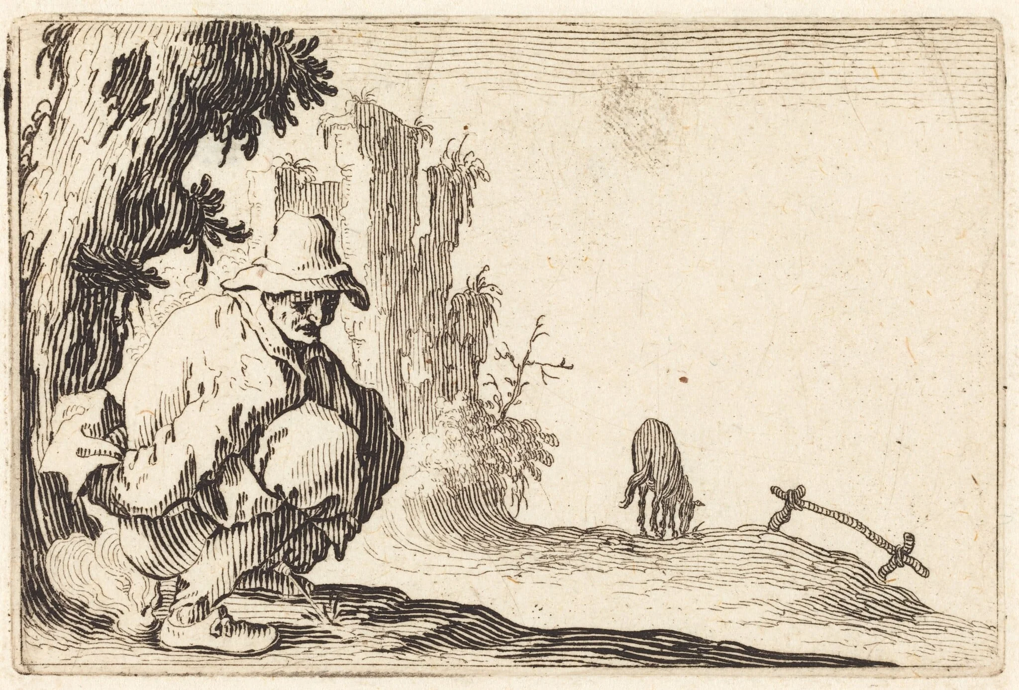 Peasant Defecating, by Jacques Callot, ink, 1622