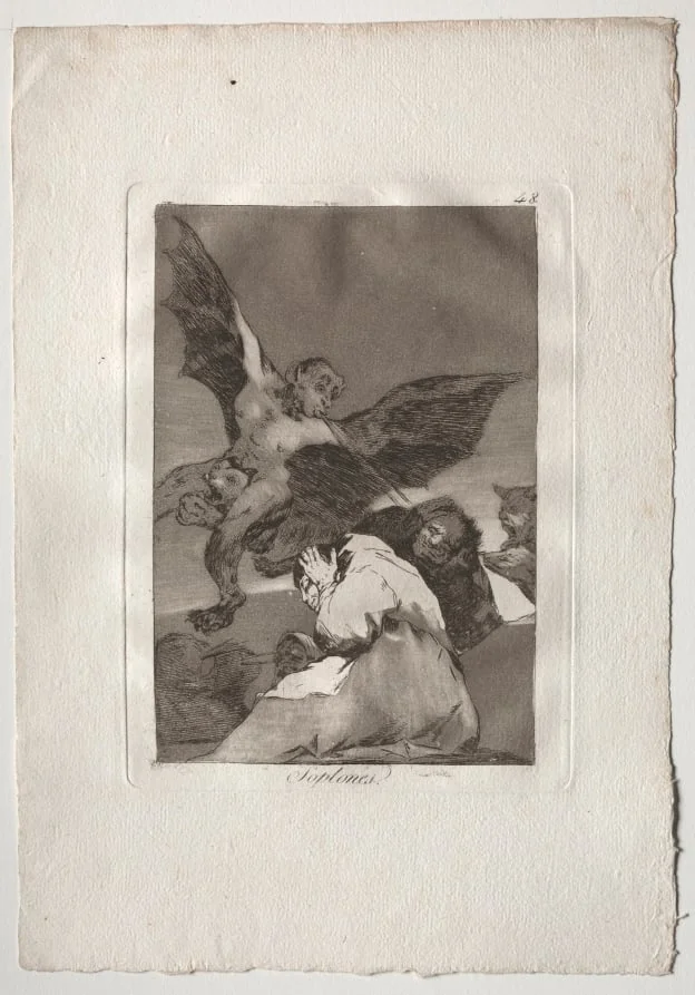 Tale-Bearers - Blasts of Wind, Plate 48, by Francisco Goya, 1799