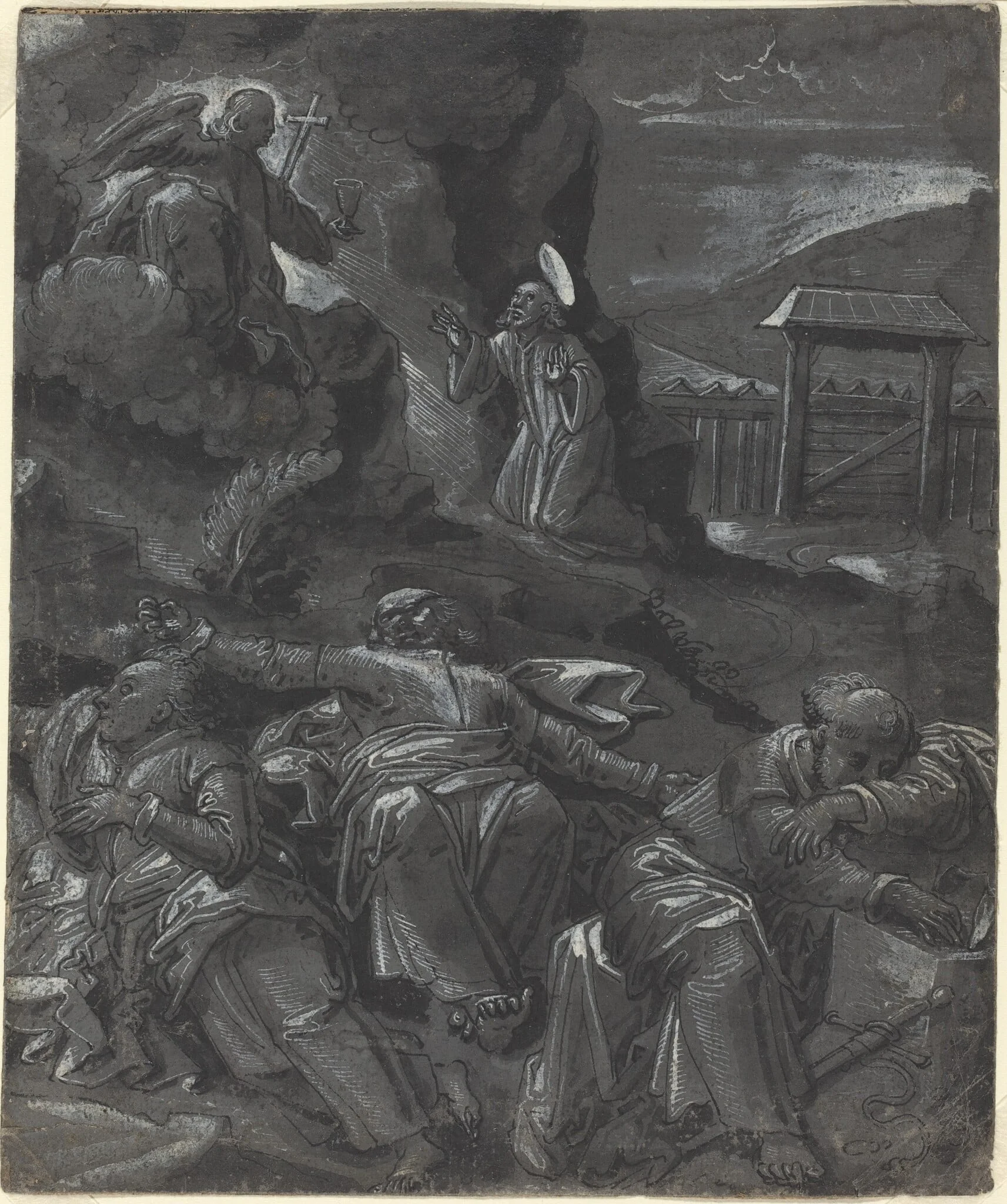 Christ in the Garden of Gethsemane, by German 16th Century, ink, 1600