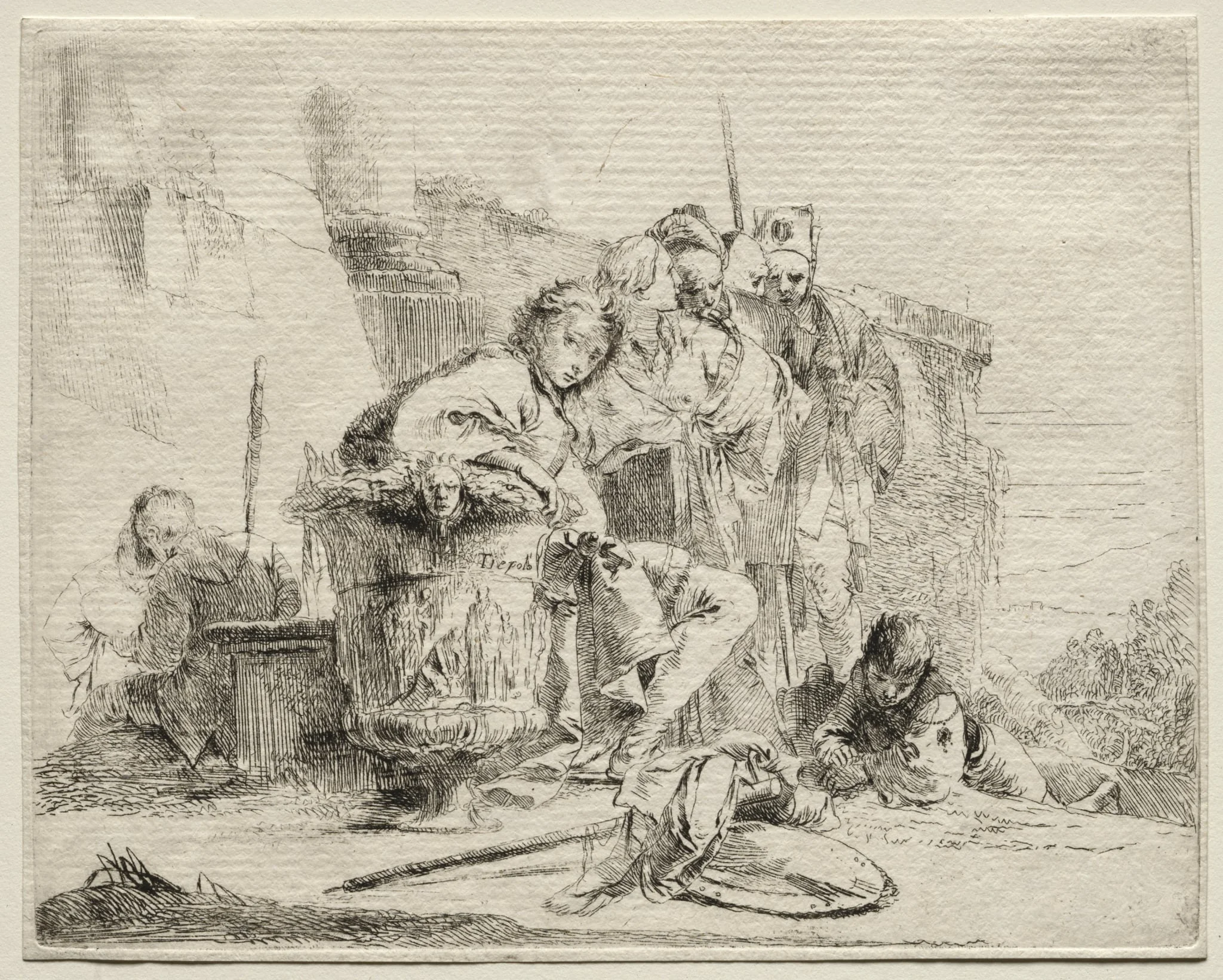 Various Caprices:  Young Man Seated, Leaning Against an Urn, by Giovanni Battista Tiepolo, 1742