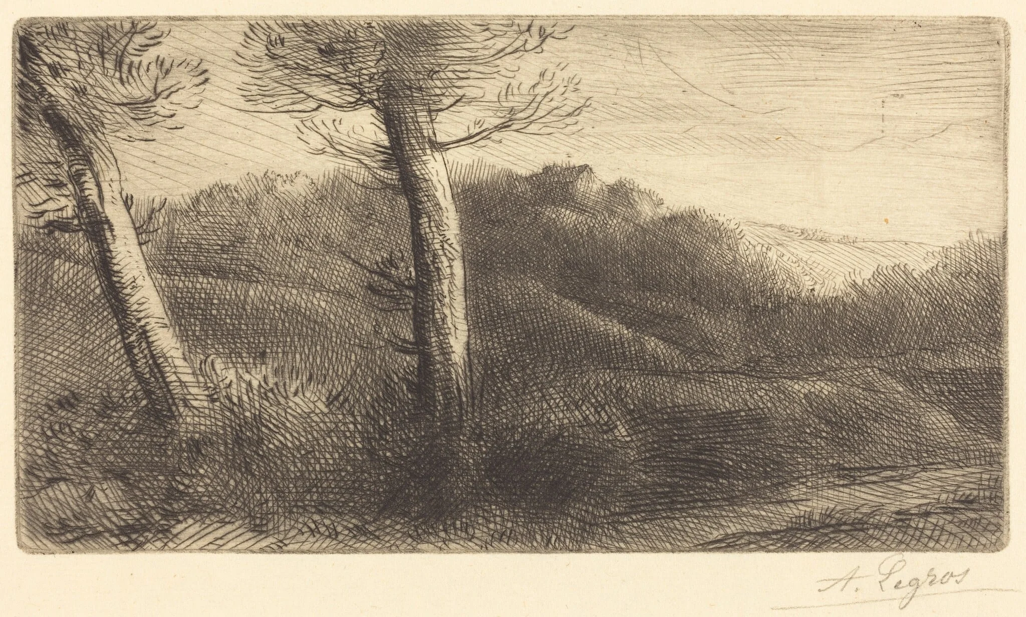 Sunset (Coucher du soleil), by Alphonse Legros, ink, 1874