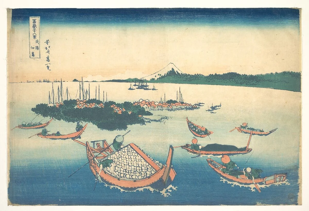 冨嶽三十六景　武陽佃島|Tsukudajima in Musashi Province (Buyō Tsukudajima), from the series Thirty-six Views of Mount Fuji (Fugaku sanjūrokkei), by Katsushika Hokusai, ink, 1831