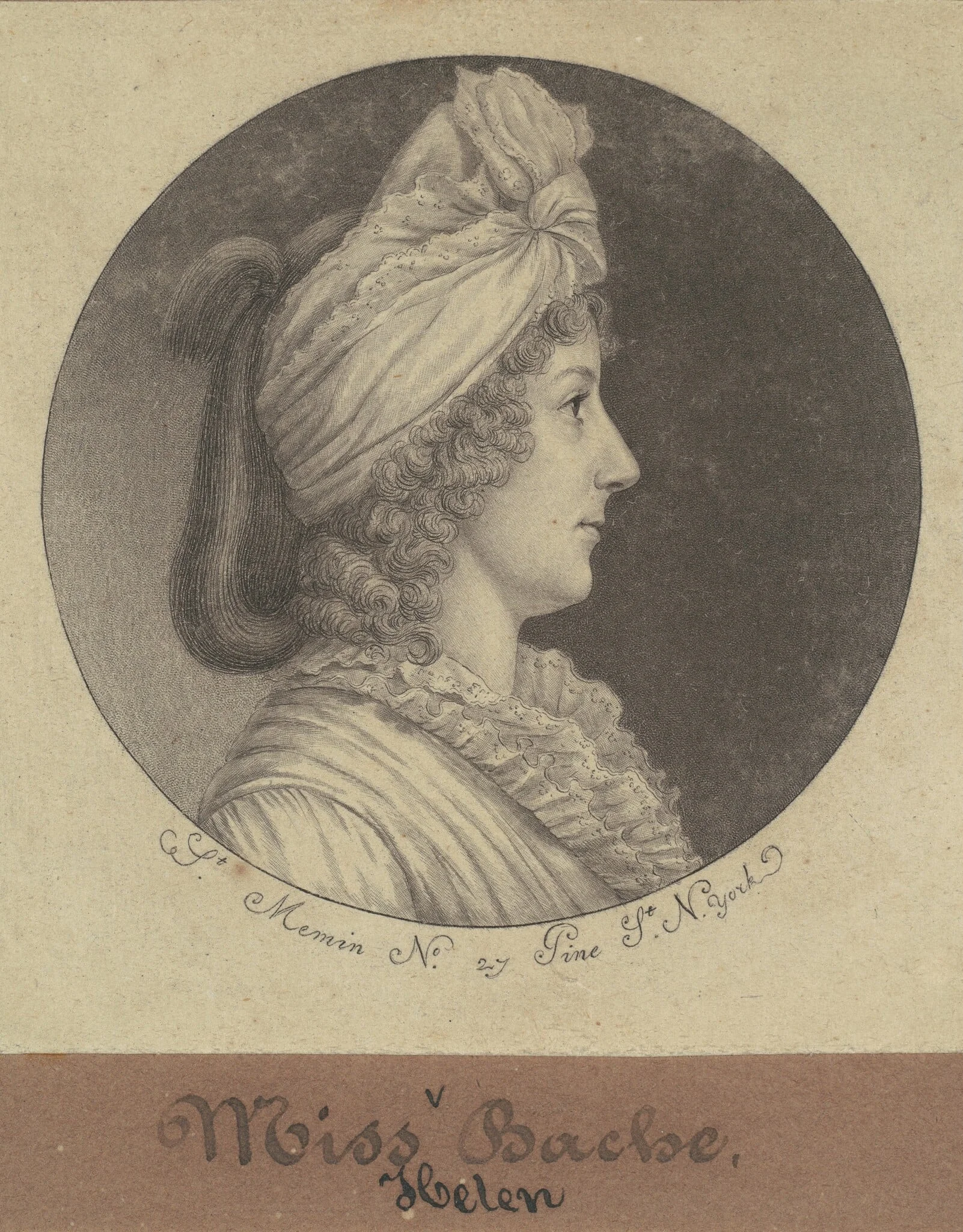Helena Bache, by Charles Balthazar Julien Févret de Saint-Mémin, ink, 1797