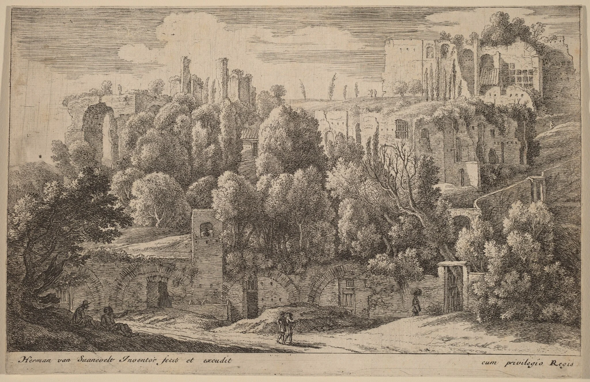 Antique Ruins of an Amphitheatre, by Herman van Swanevelt, ink, 1628