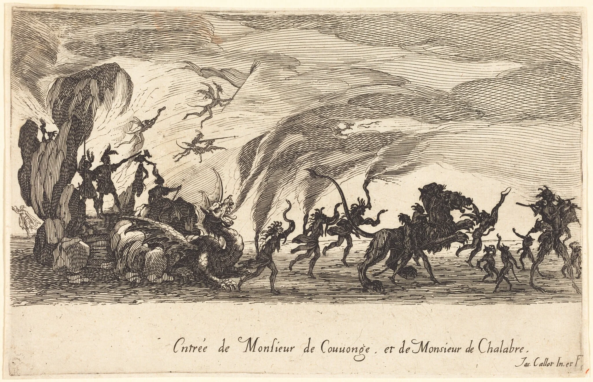 Entry of M. de Couvonge and M. de Chalabre, by Jacques Callot, ink, 1627