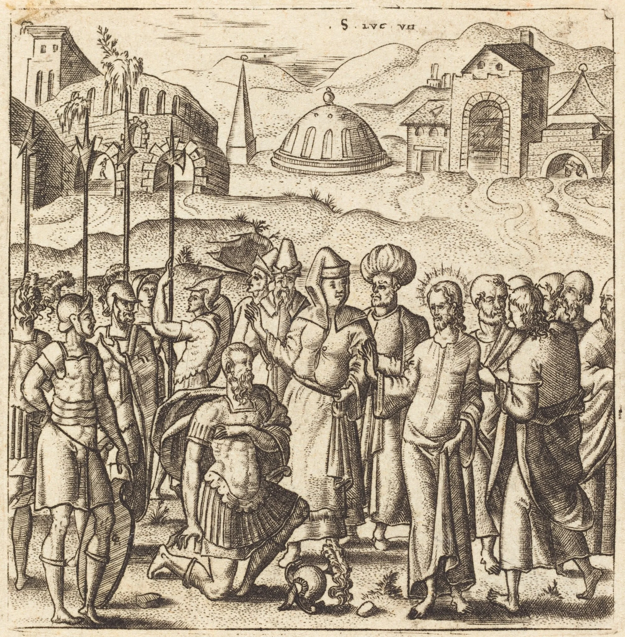 Christ and the Centurion, by Léonard Gaultier, ink, 1578