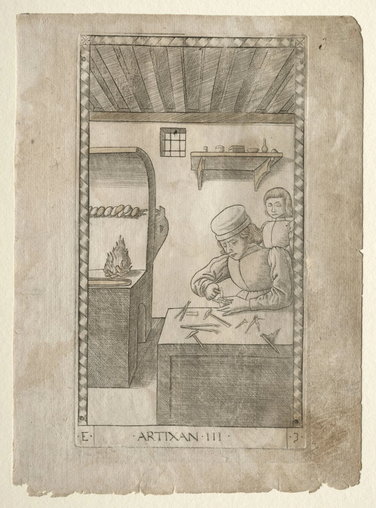 The Artisan (from the Tarocchi, series E: Conditions of Man, #3), by Master of the E-Series Tarocchi, 1467