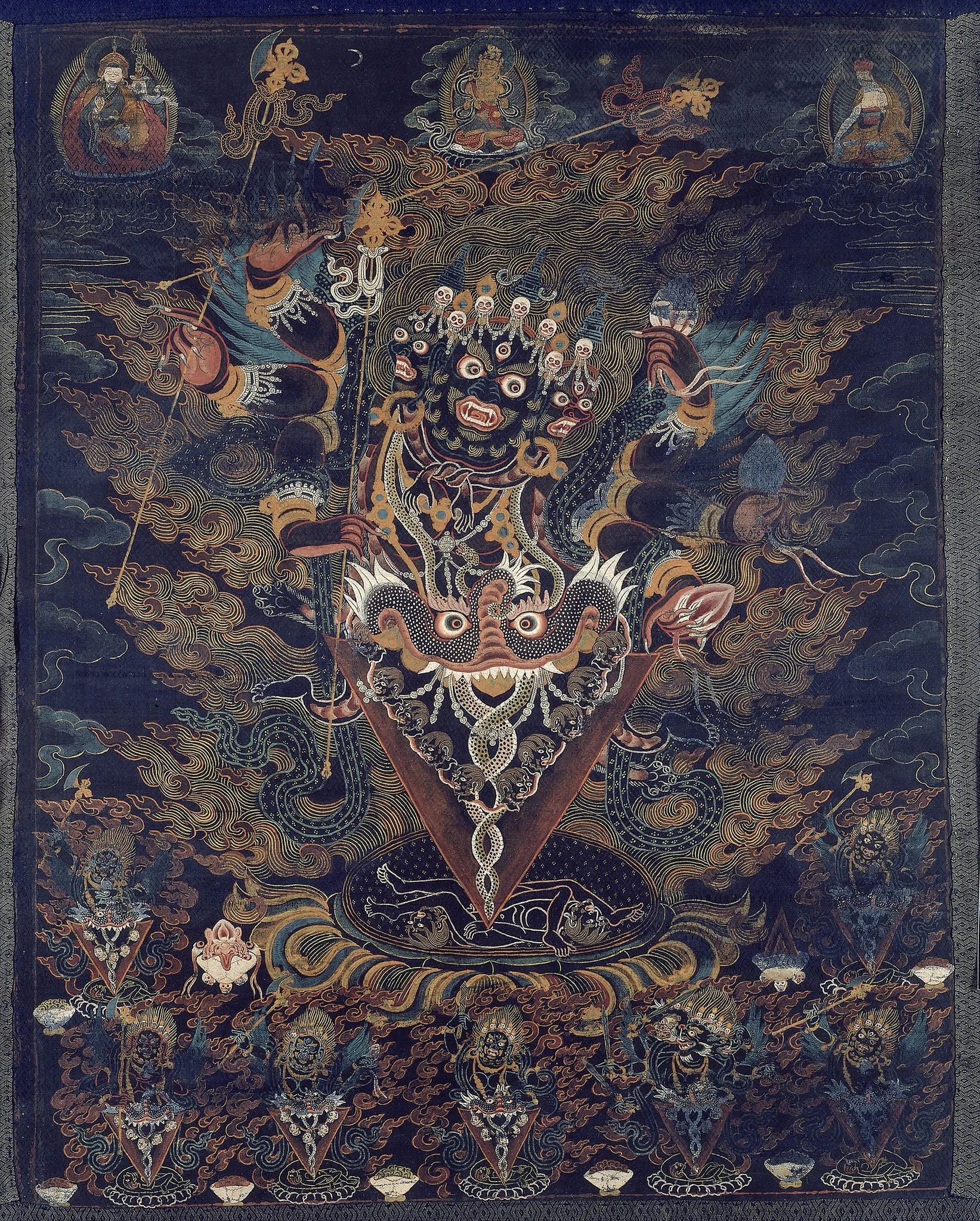 Painted Banner (Thangka) with Guru Dragpur or Vajrakila, a Wrathful Form of Guru Padmasambhava