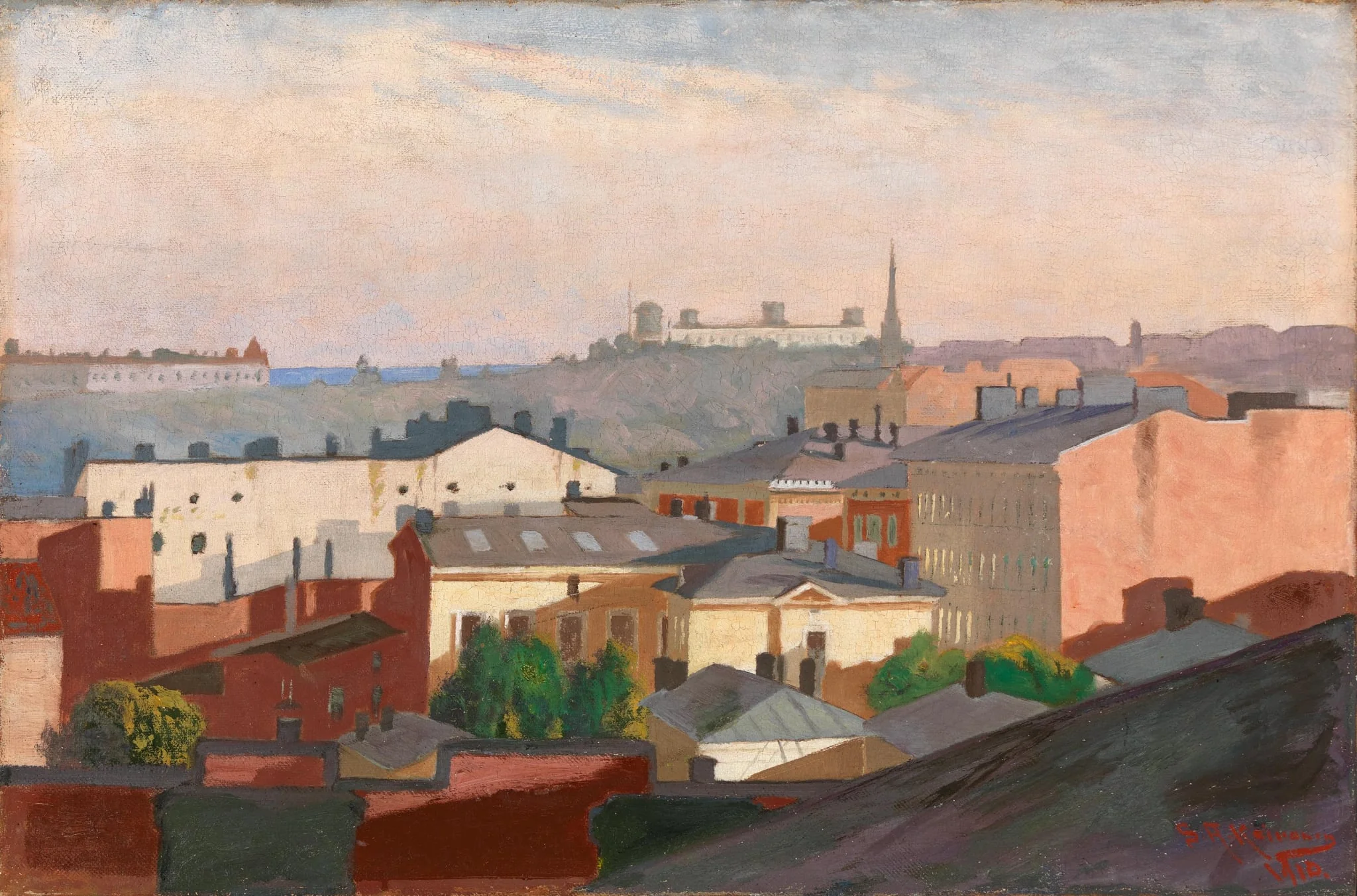 Näkymä taiteilijan kotitalosta, Konstantininkatu (=Meritullinkatu) 14, etelään., by Sigfrid August Keinänen