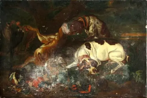 Vânat păzit de câini ; pandant: Vânat păzit de doi câini