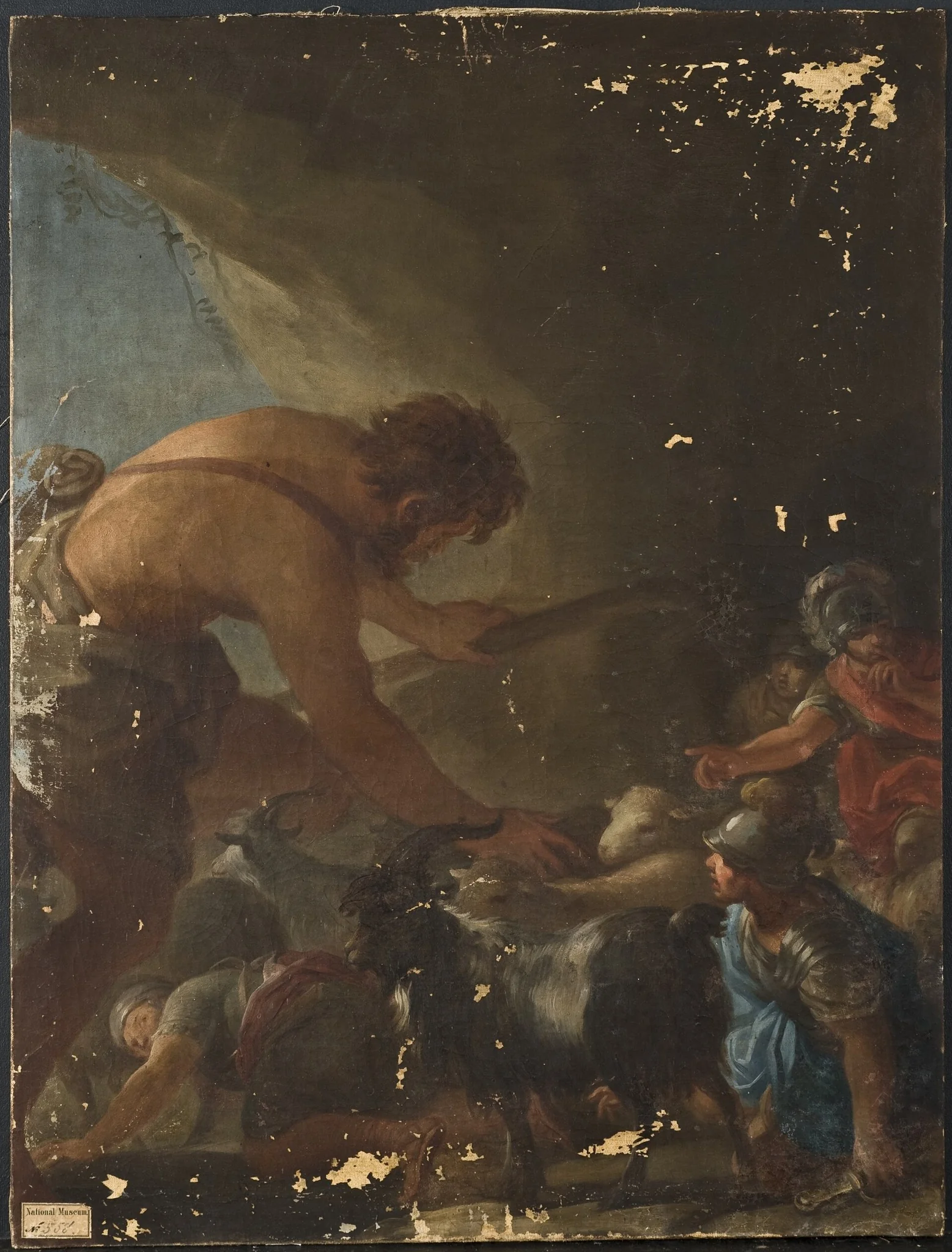 Odysseus i cyklopen Polyfemos grotta, by Unknown, oil