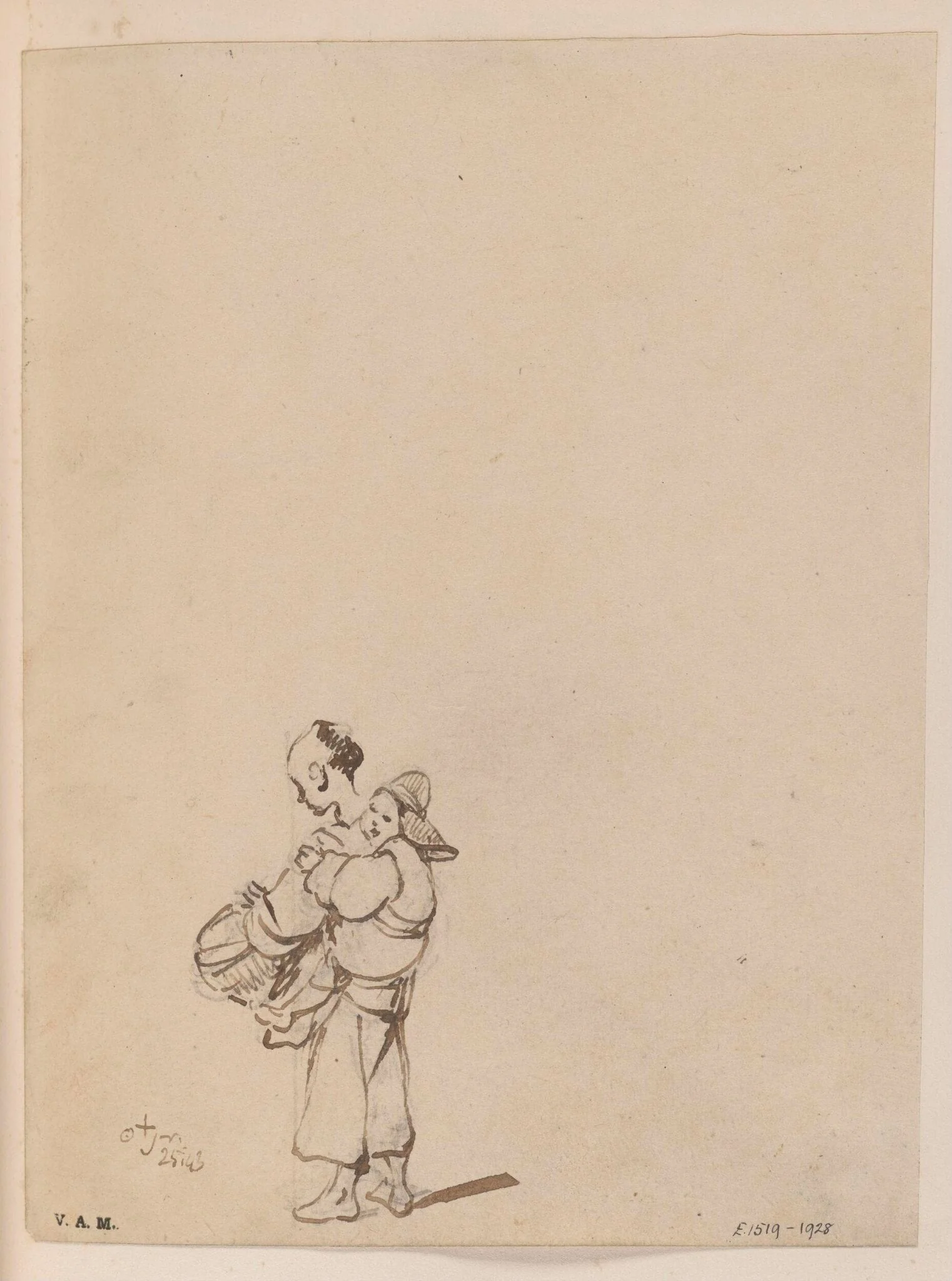 A Chinese figure carrying a child and a basket, by George Chinnery, 13