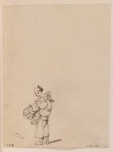 A Chinese figure carrying a child and a basket