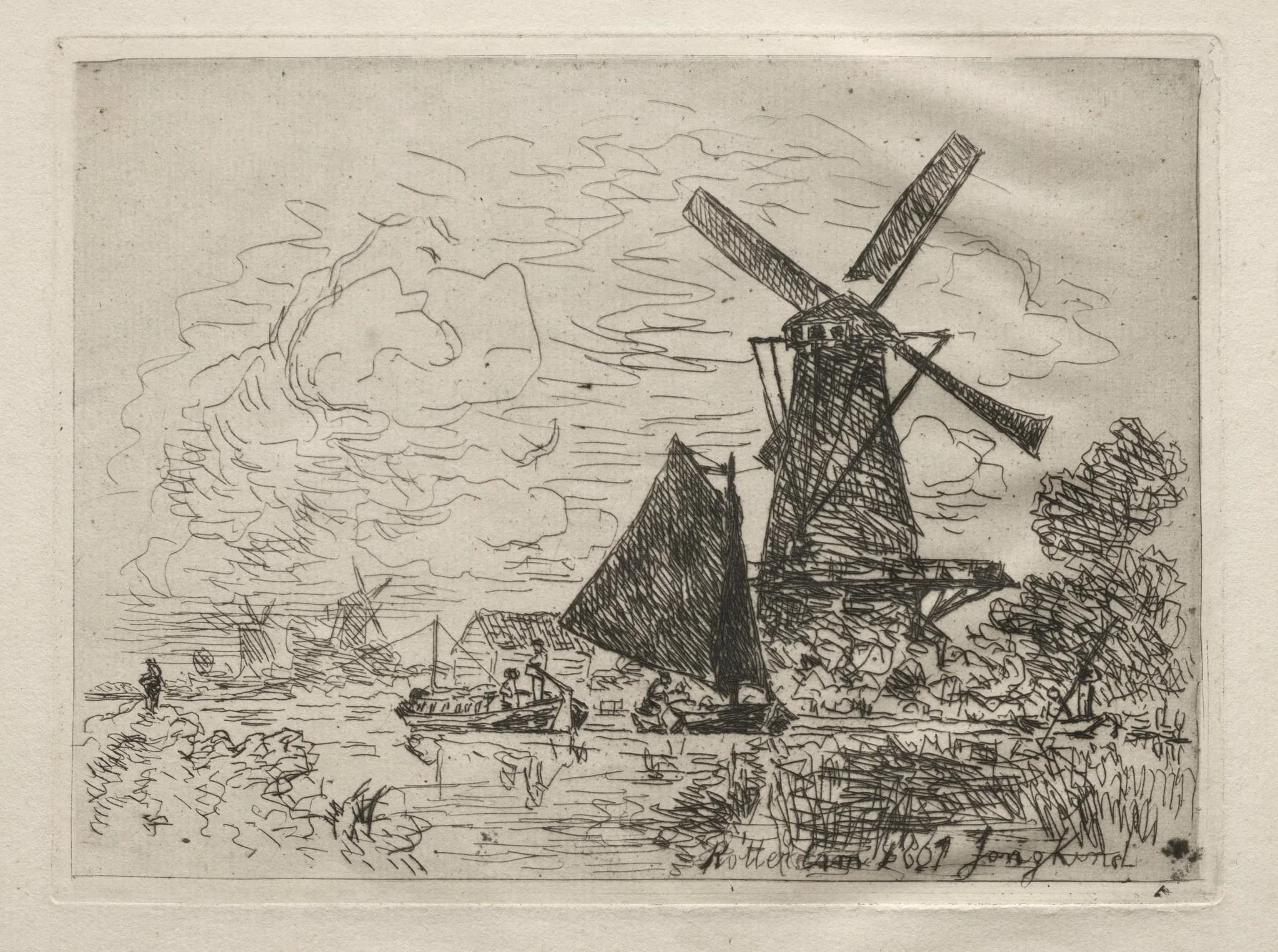 Windmills in Holland, by Johan Jongkind, 1867
