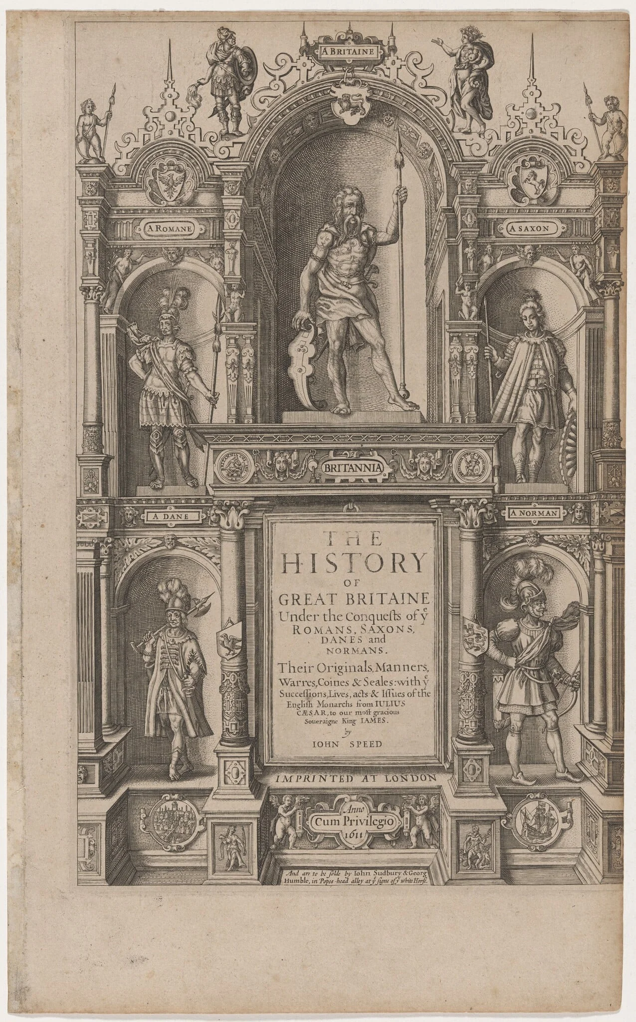 Title Page to "The History of Great Britaine" by John Speed, by Jodocus Hondius I, ink, 1611