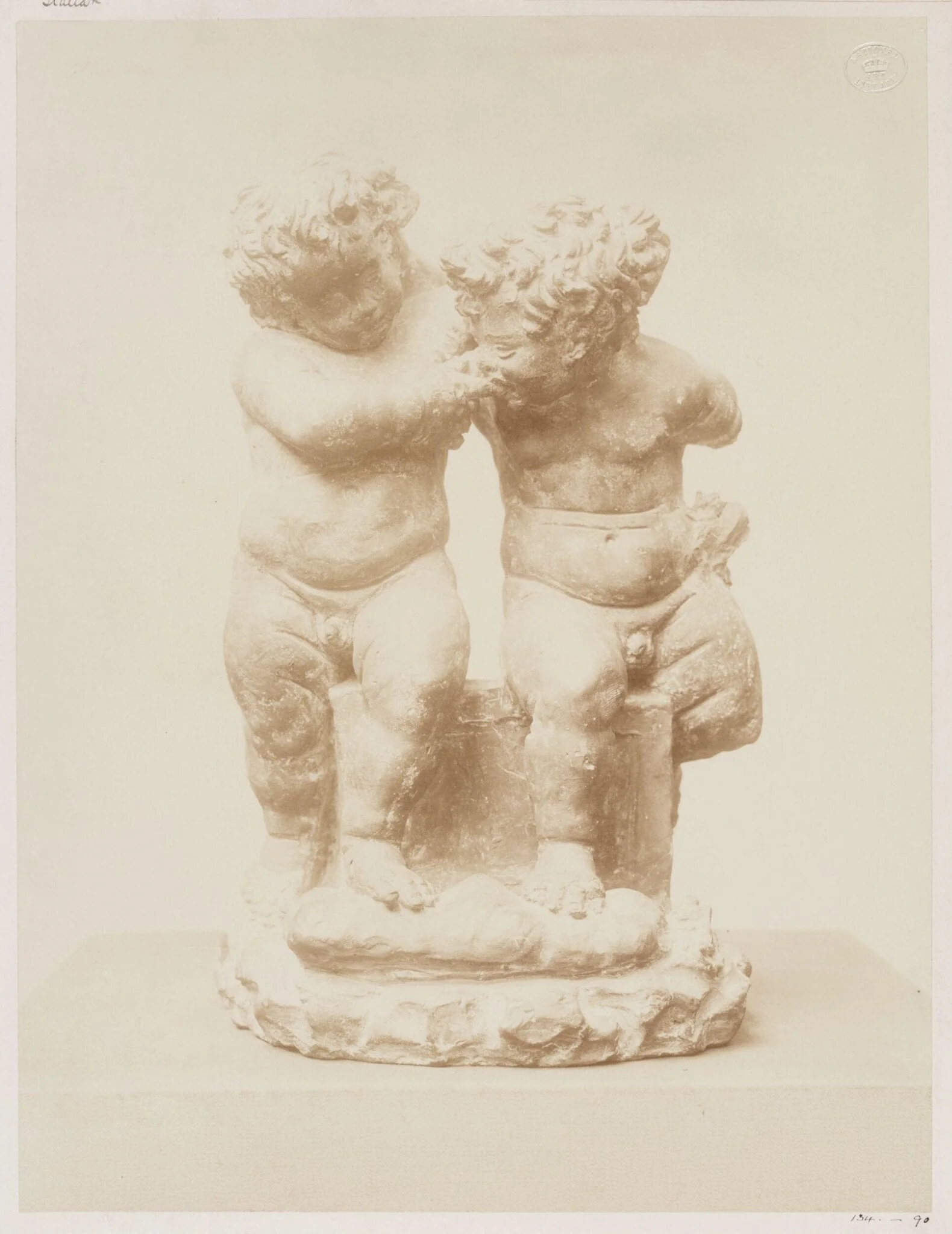 Italian terracotta sculpture group of two boys fighting