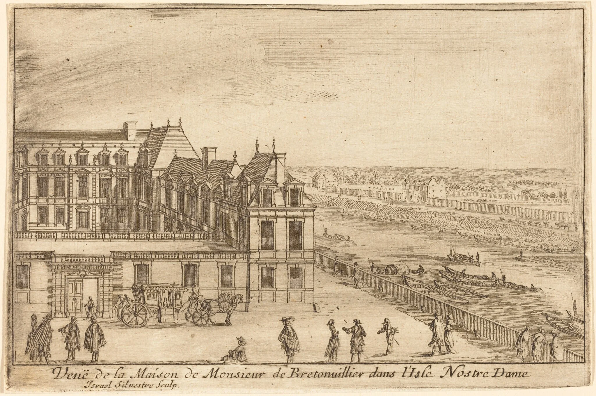 Veue de la Maison de Monsieur de Bretonuillerdans l'Isle Nostre Dame, by Israël Silvestre, ink, 1664
