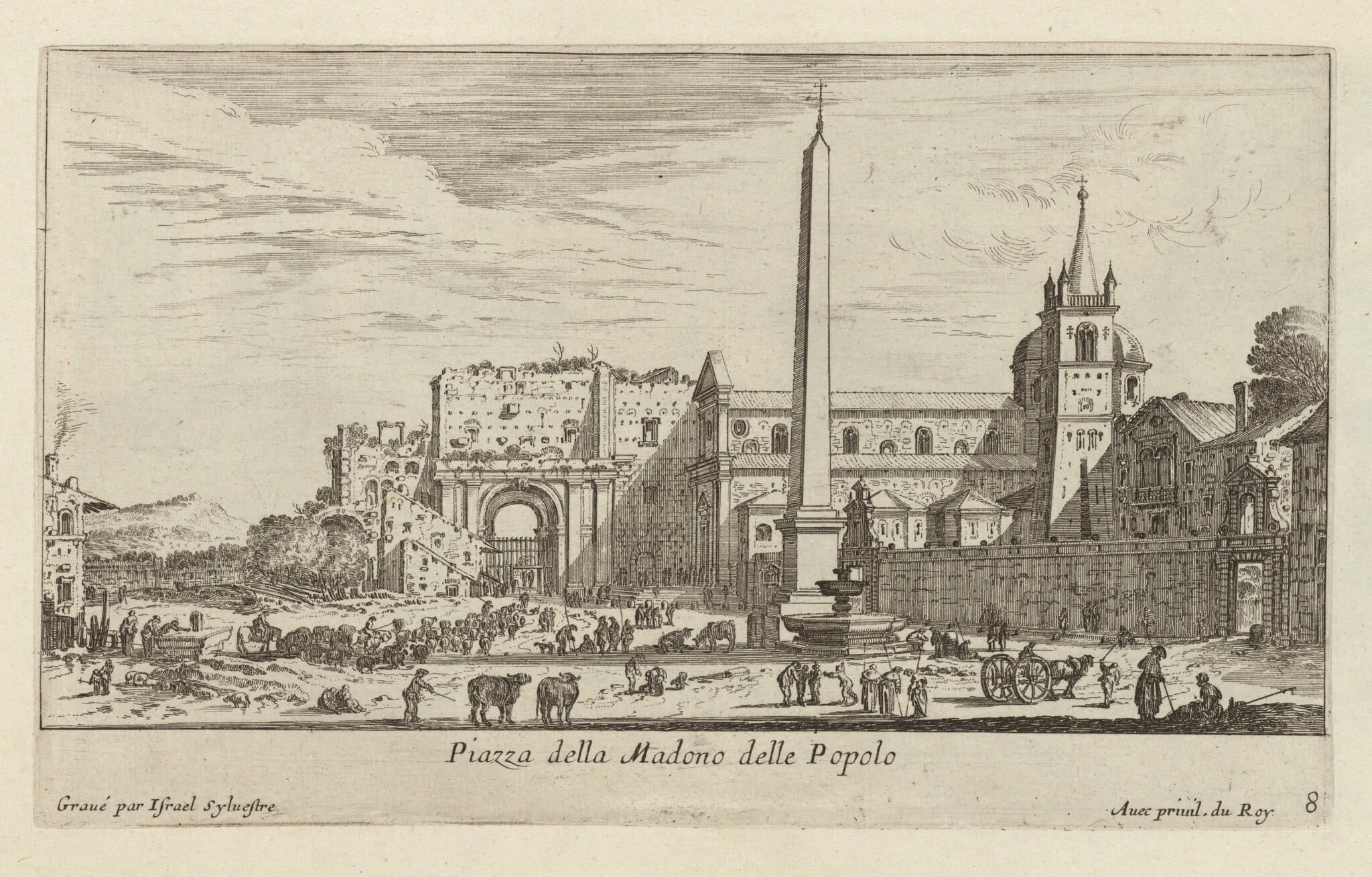 Piazza della Madono delle Popolo, by Israël Silvestre, ink, 1650