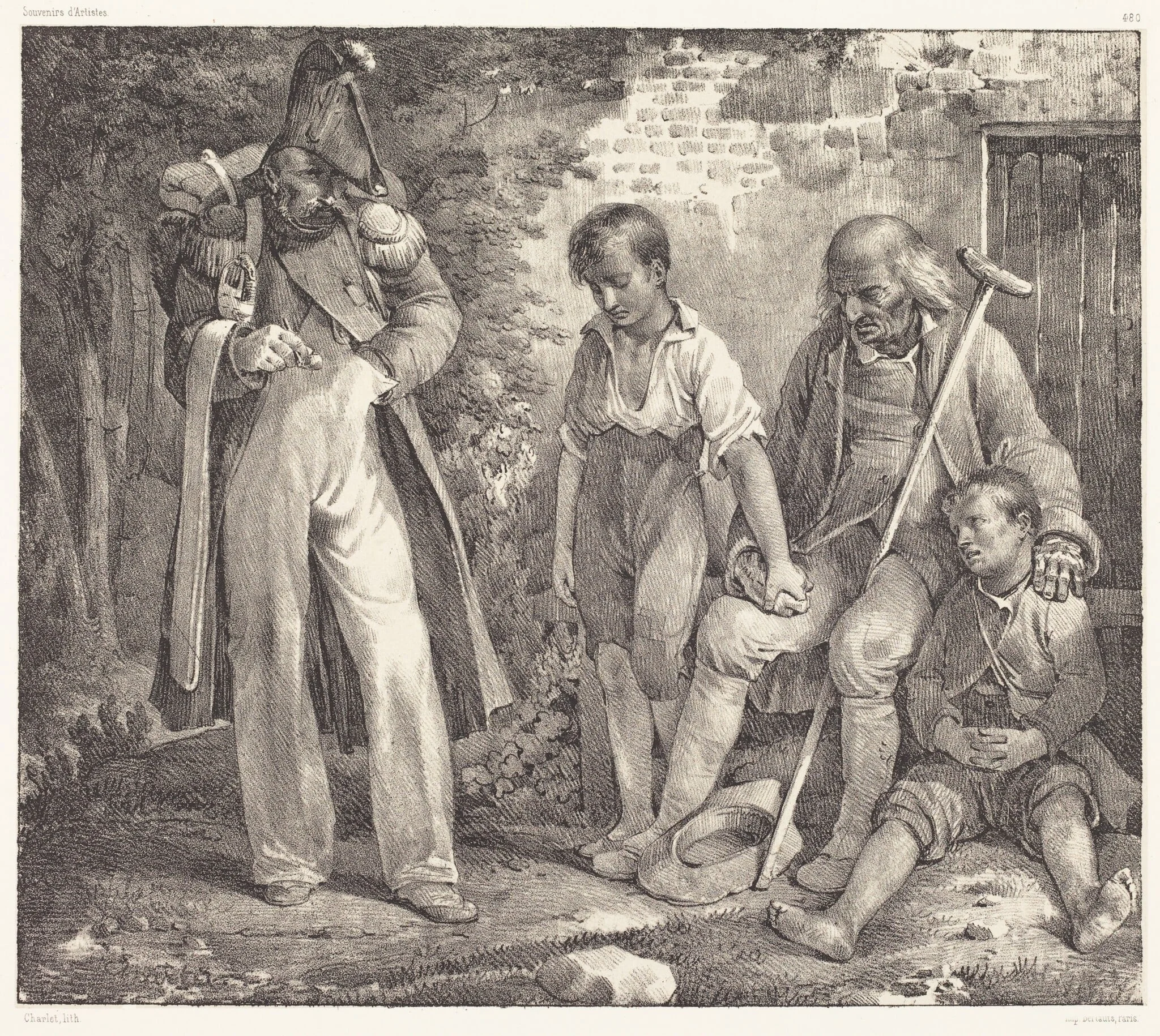 L'Aumône, by Nicolas Toussaint Charlet, ink, 1818