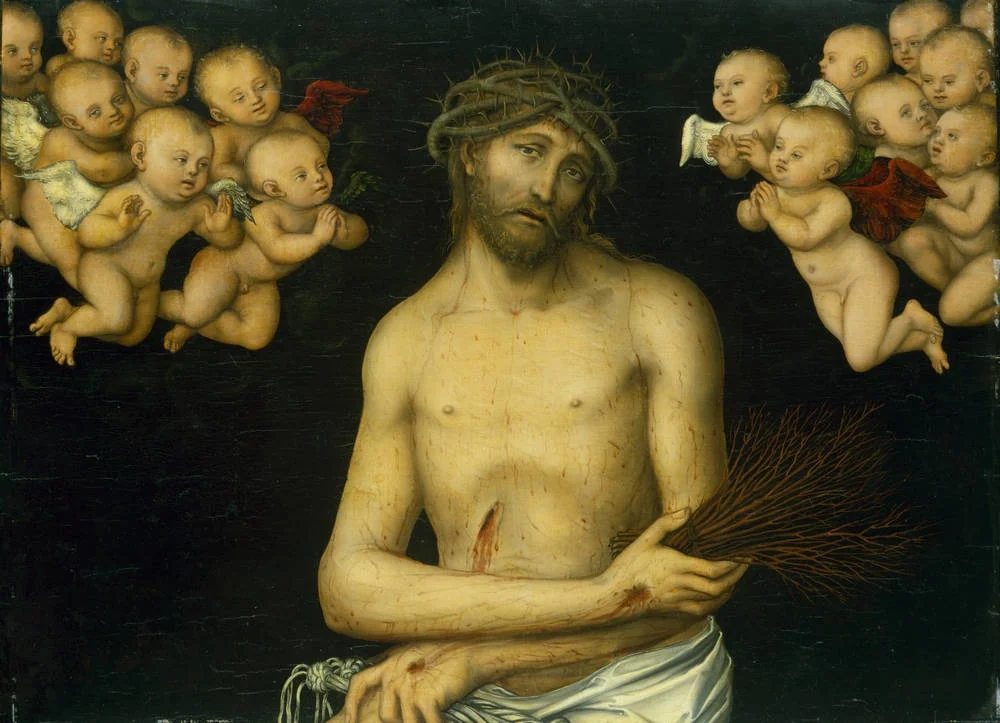 Christ as the Man of Sorrows flanked by angels