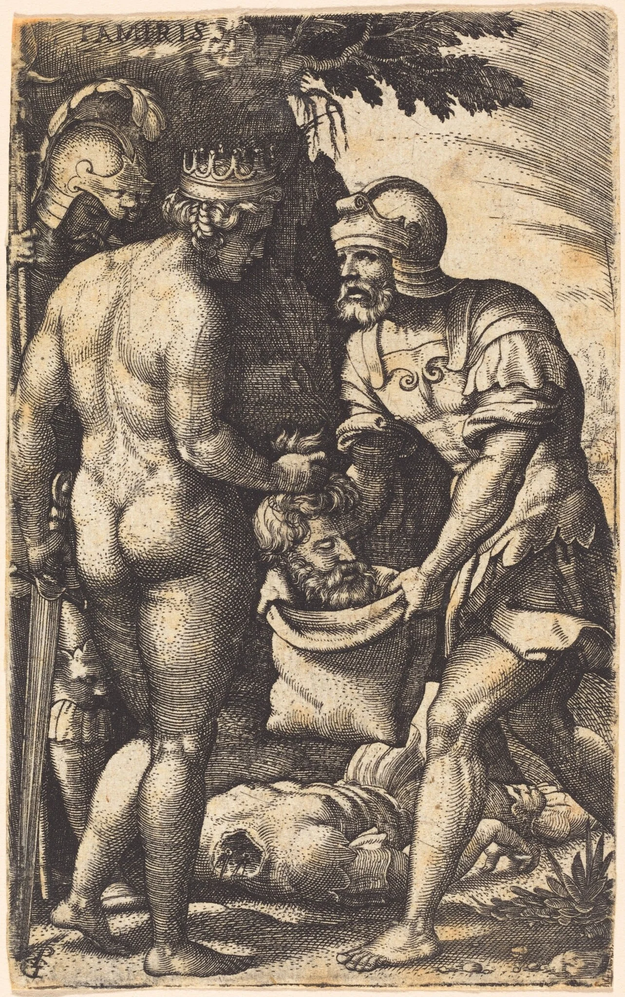 Tomyris with the Head of Cyrus, by Georg Pencz, ink, 1525