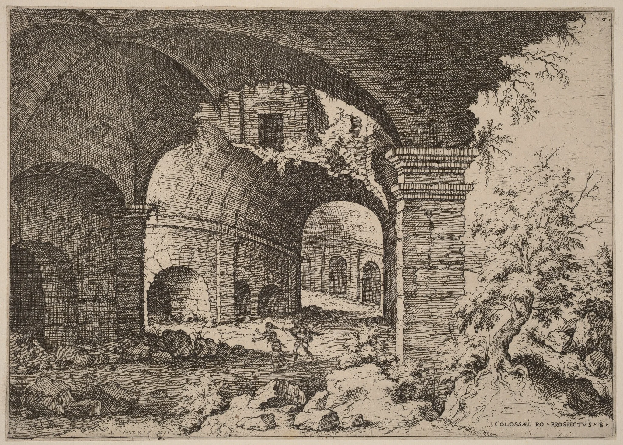 Eighth View of the Colosseum, by Hieronymus Cock, ink, 1550