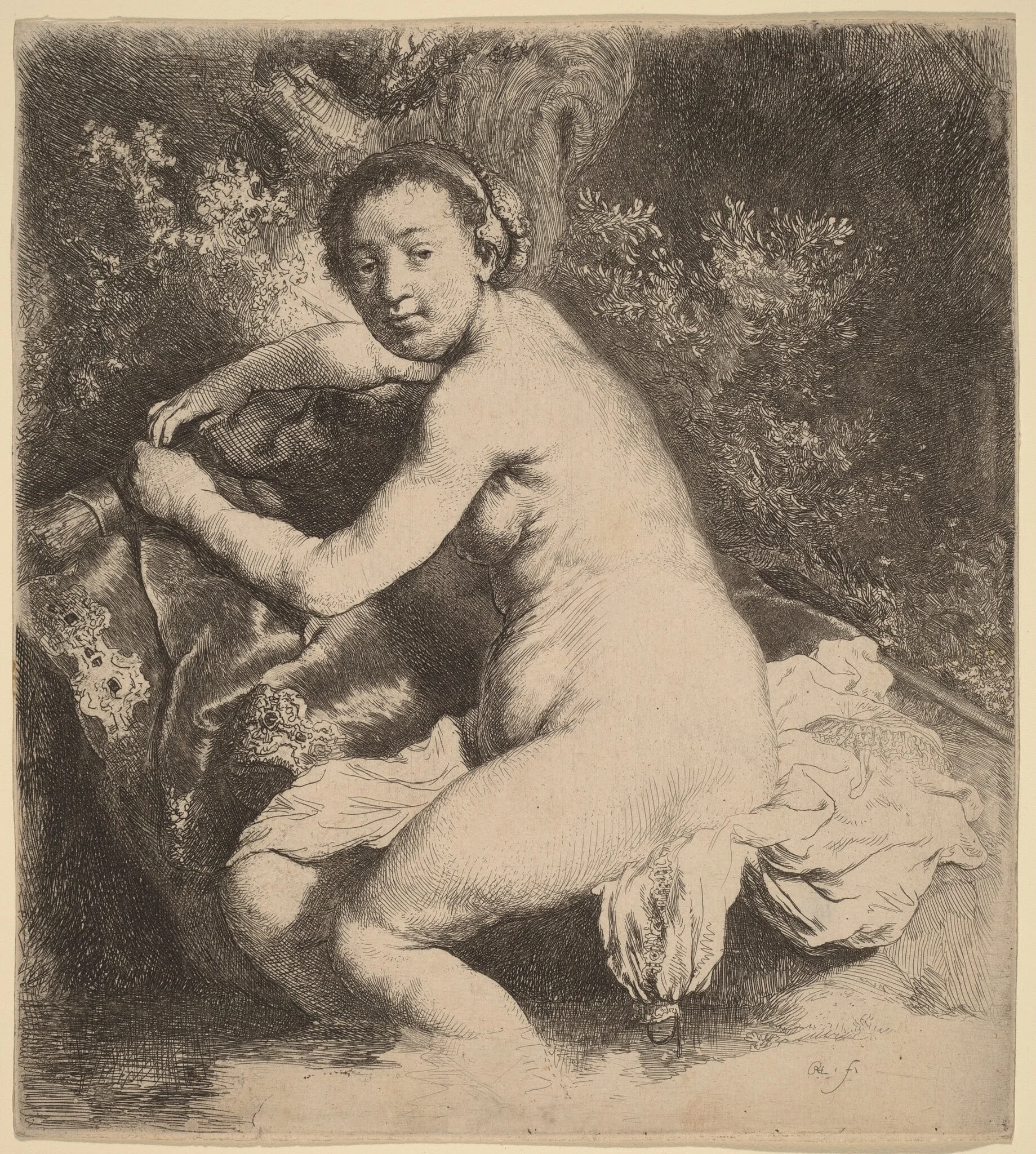 Diana at the Bath, by Rembrandt, ink, 1631