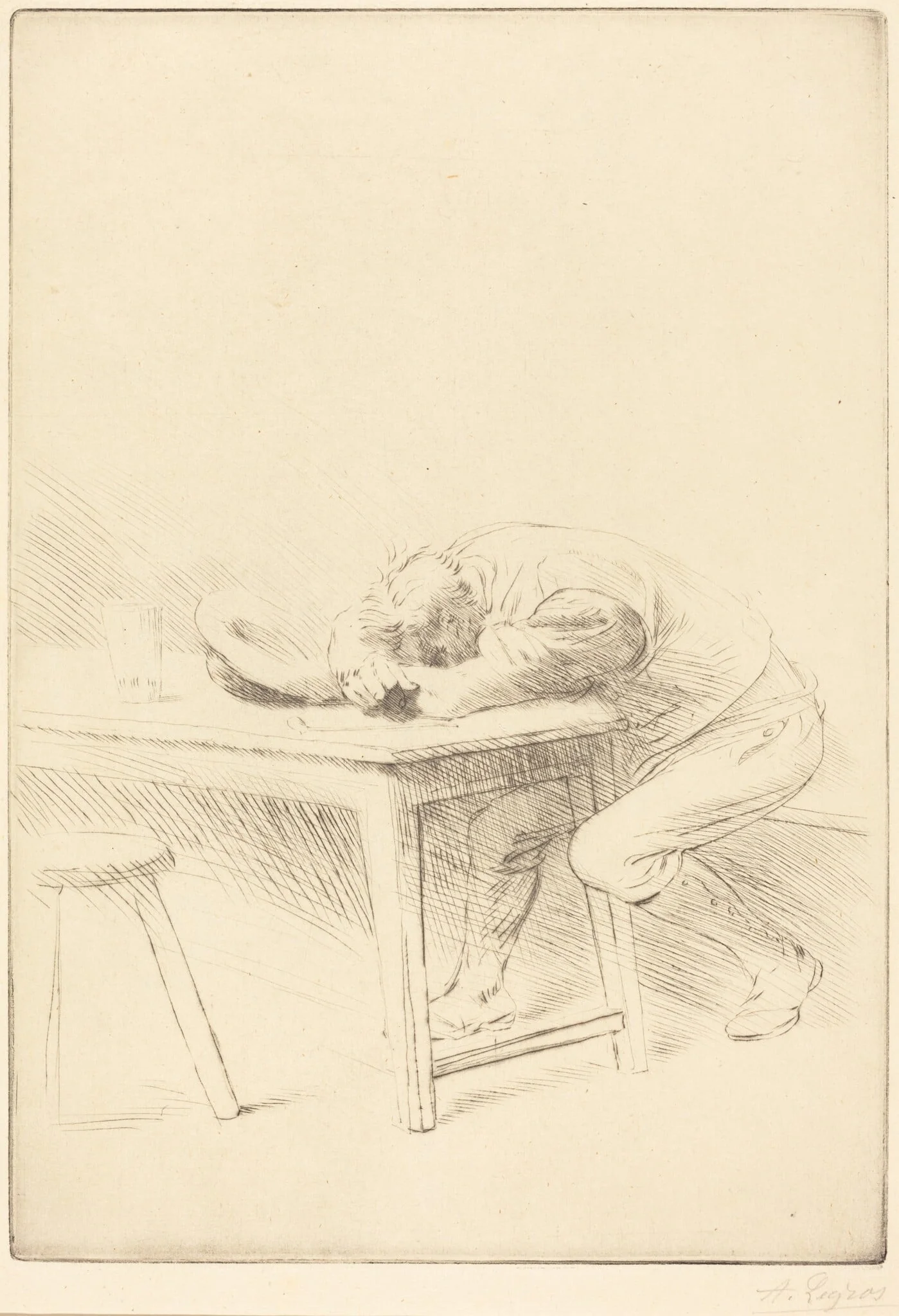 Siesta of a Laborer (Sieste d'un ouvrier), by Alphonse Legros, ink, 1888