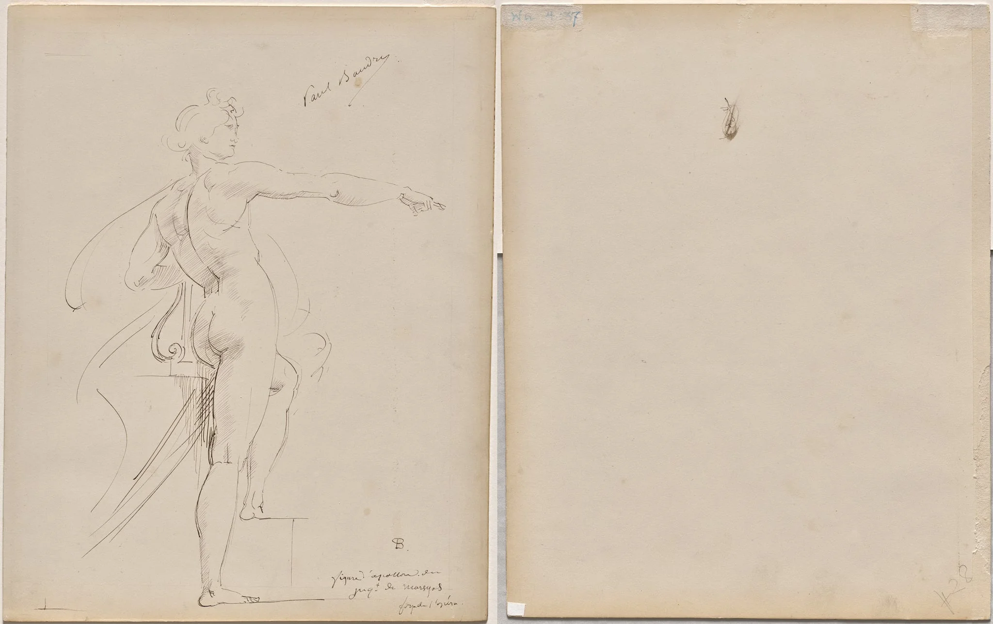 Study of Apollo for Marsyas (recto); Face in Profile (verso), by Paul-Jacques-Aimé Baudry, 1864