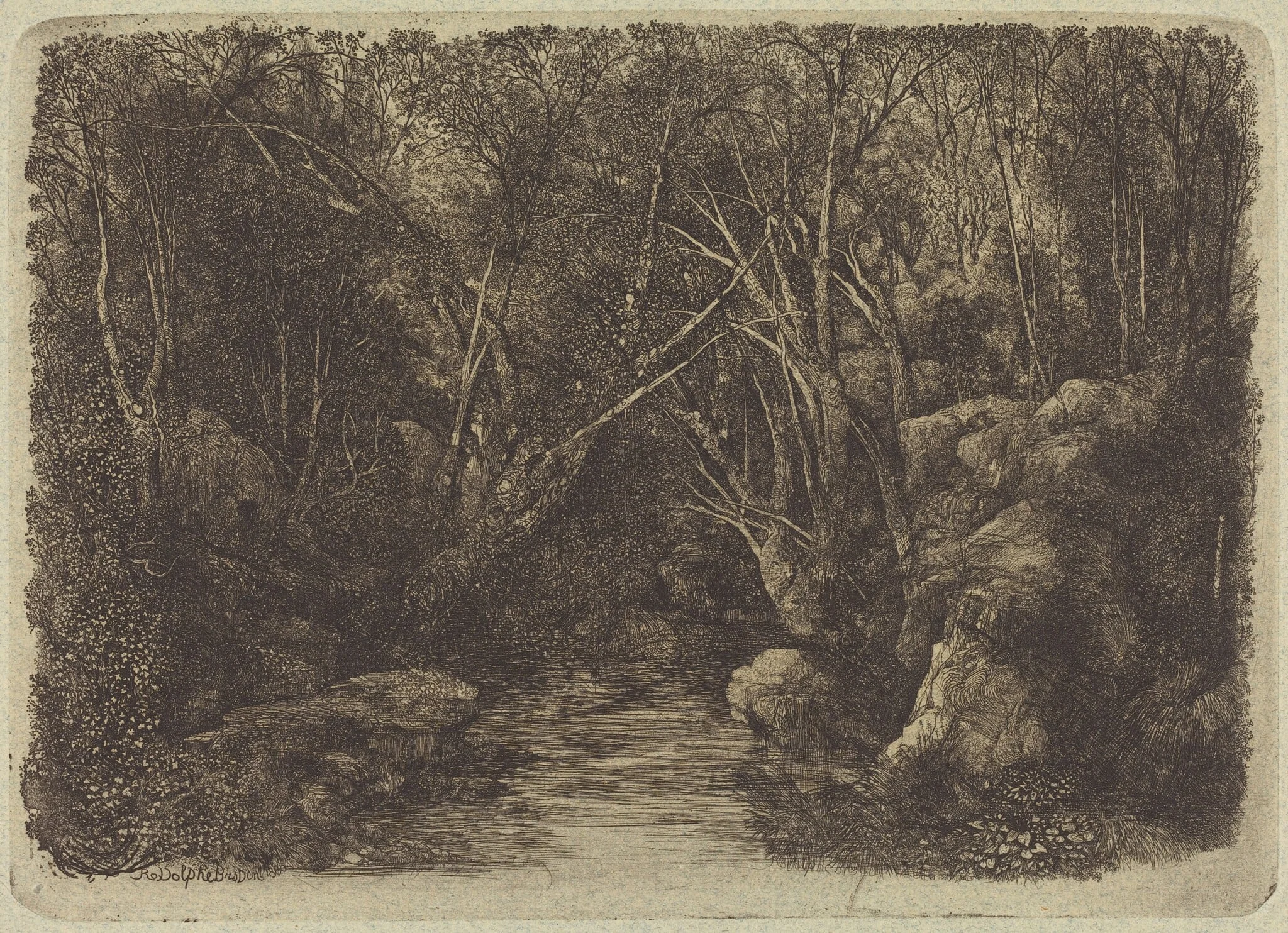 The Brook in the Woods, by Rodolphe Bresdin, ink, 1880